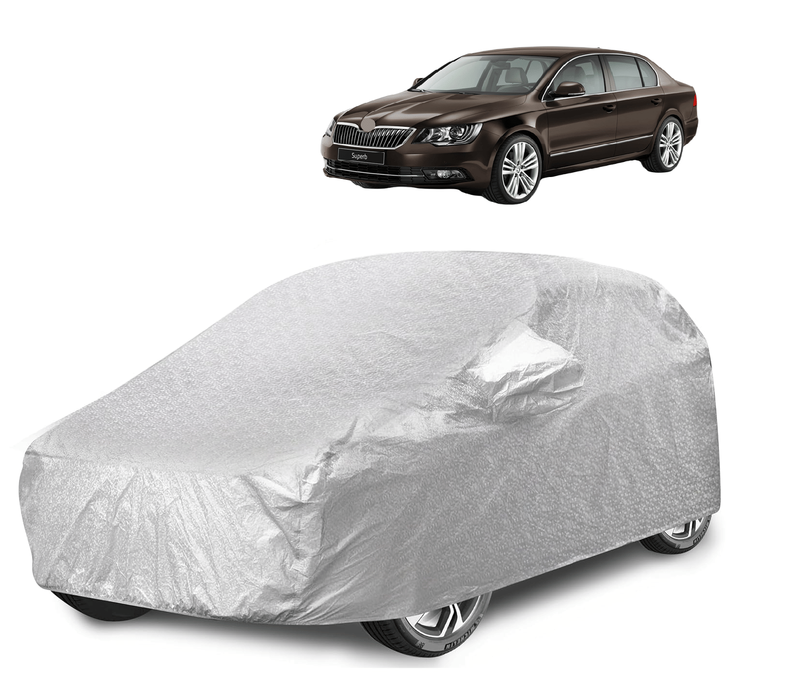     			Mockhe Car Body Cover for Skoda All Car Models With Mirror Pocket ( Pack of 1 ) , Silver