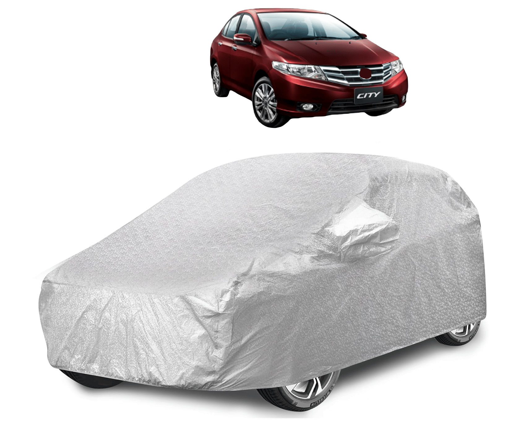     			Mockhe Car Body Cover for Honda All Car Models With Mirror Pocket ( Pack of 1 ) , Silver