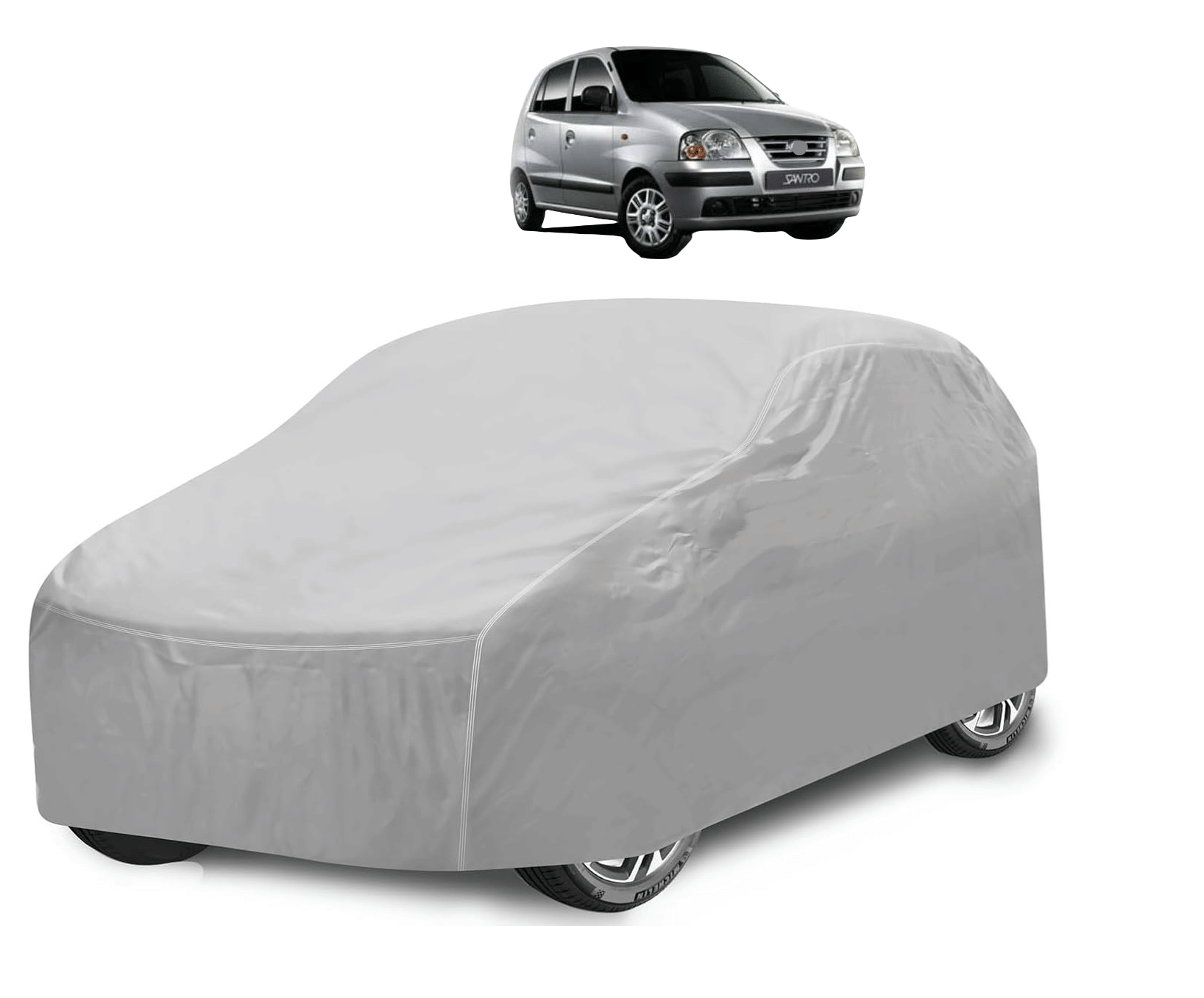     			Mockhe Car Body Cover for Hyundai All Car Models With Mirror Pocket ( Pack of 1 ) , Silver
