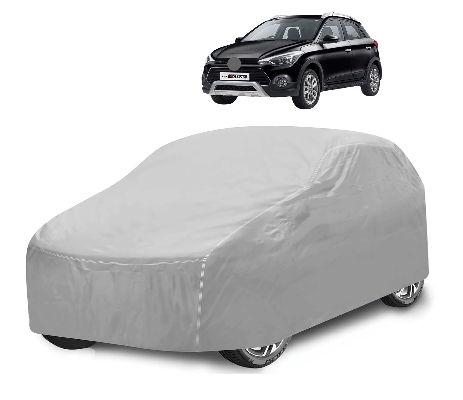     			Mockhe Car Body Cover for Hyundai All Car Models With Mirror Pocket ( Pack of 1 ) , Silver