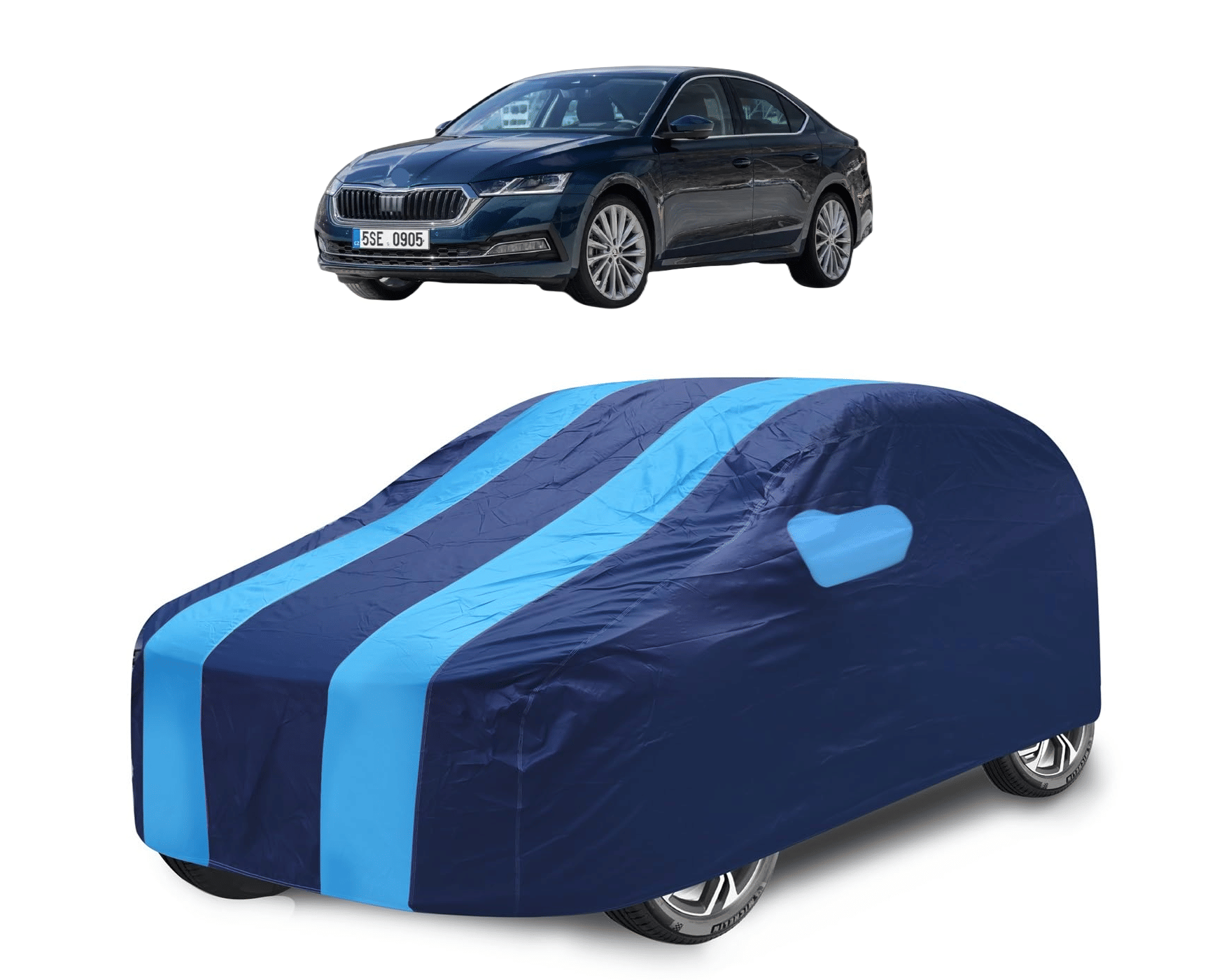     			Mockhe Car Body Cover for Skoda All Car Models With Mirror Pocket ( Pack of 1 ) , Blue