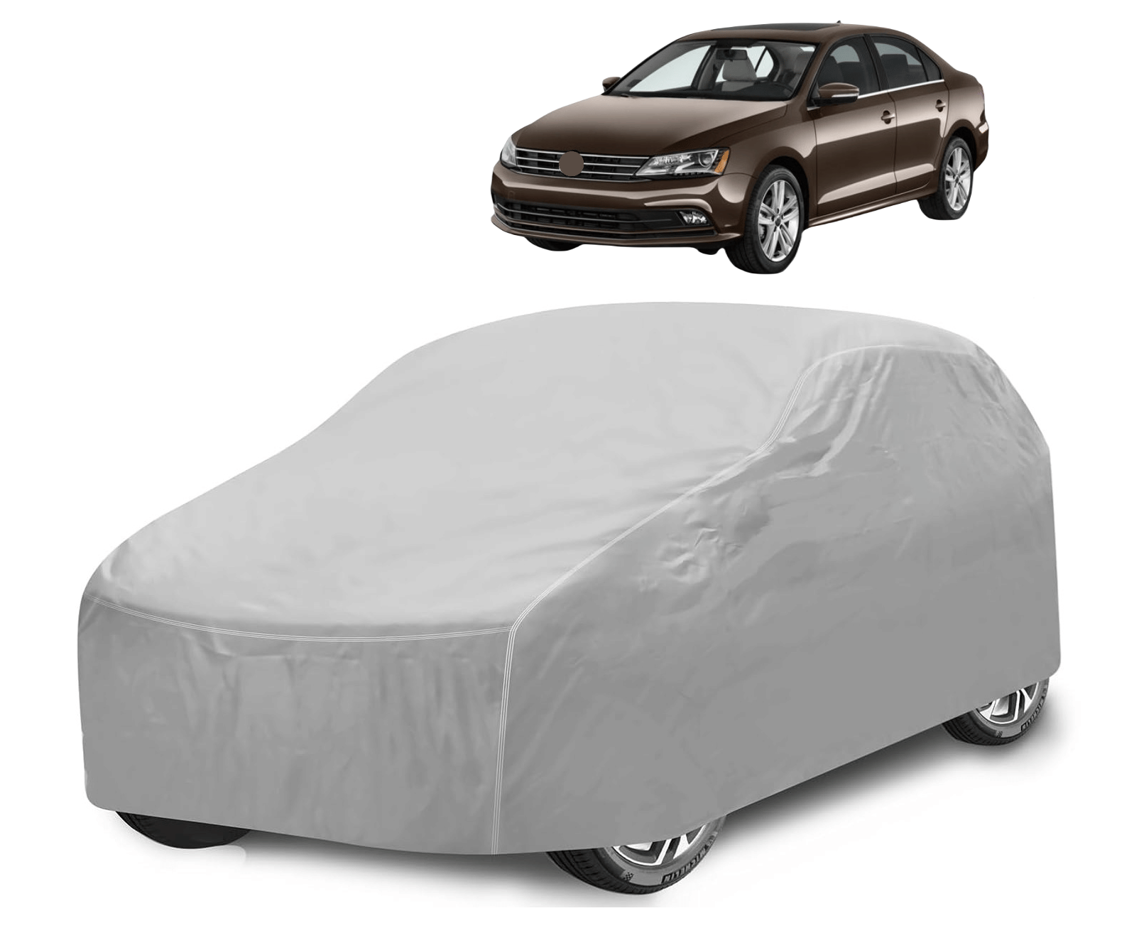     			Mockhe Car Body Cover for Volkswagen All Car Models With Mirror Pocket ( Pack of 1 ) , Silver