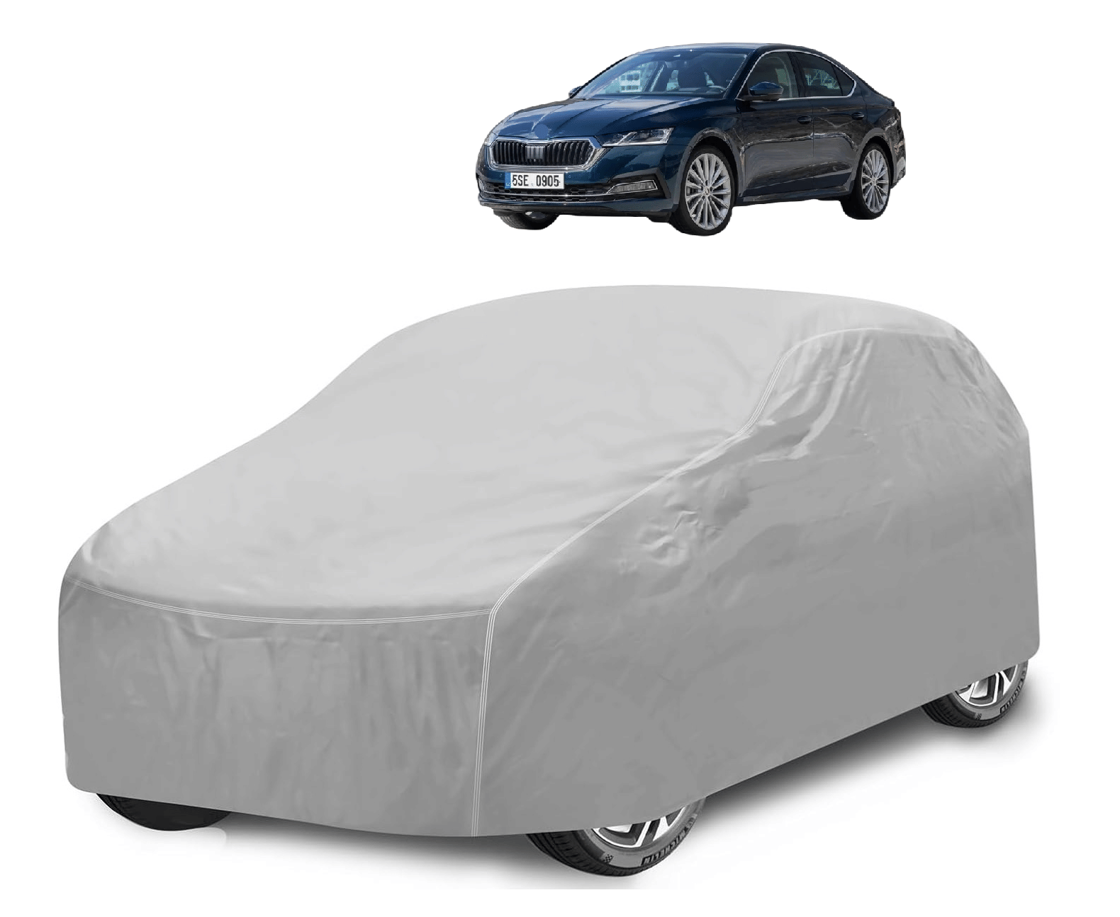     			Mockhe Car Body Cover for Skoda All Car Models With Mirror Pocket ( Pack of 1 ) , Silver