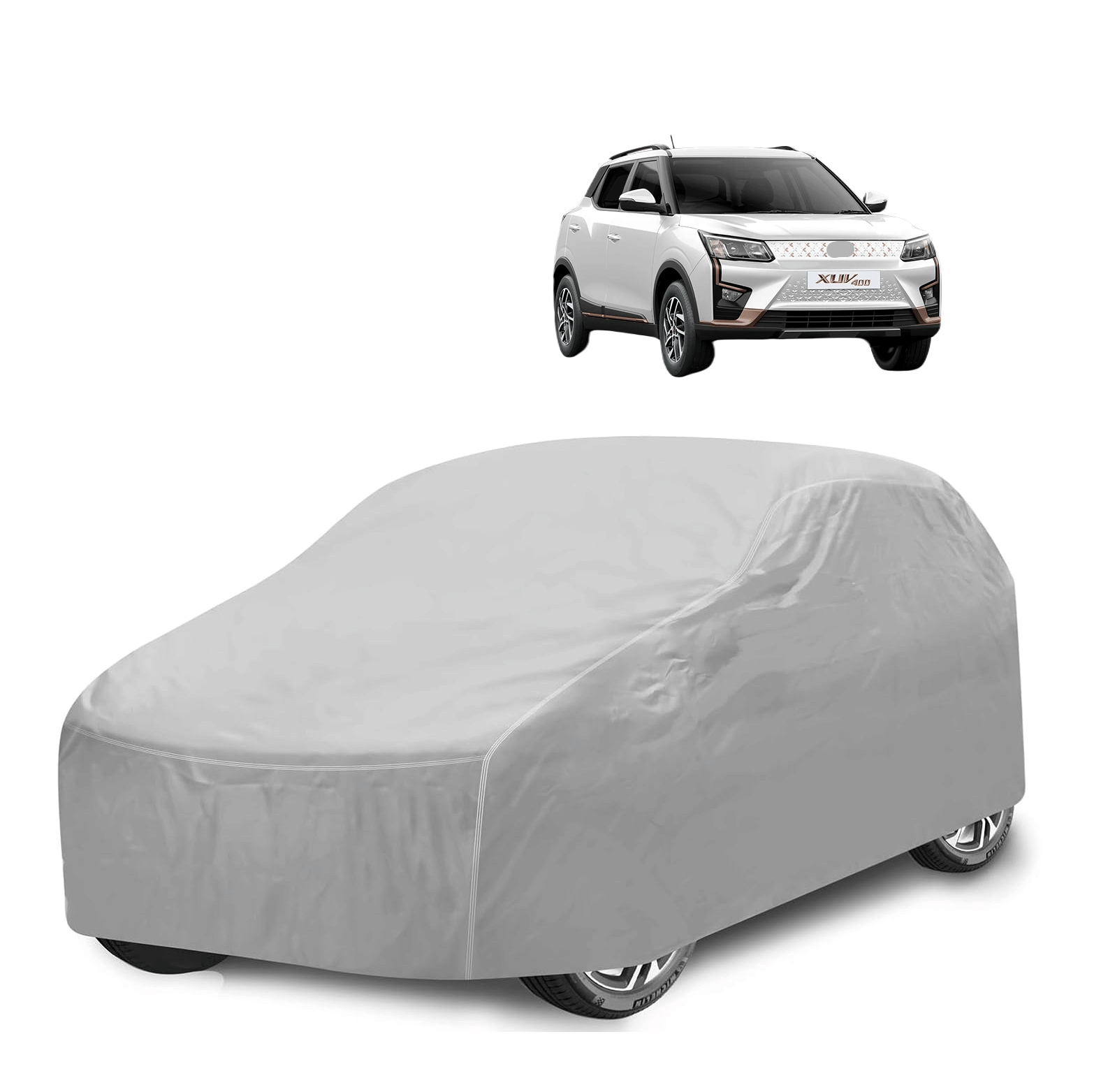     			Mockhe Car Body Cover for Mahindra All Car Models With Mirror Pocket ( Pack of 1 ) , Silver