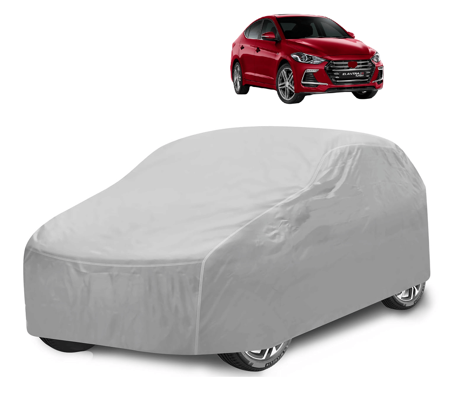     			Mockhe Car Body Cover for Hyundai All Car Models With Mirror Pocket ( Pack of 1 ) , Silver