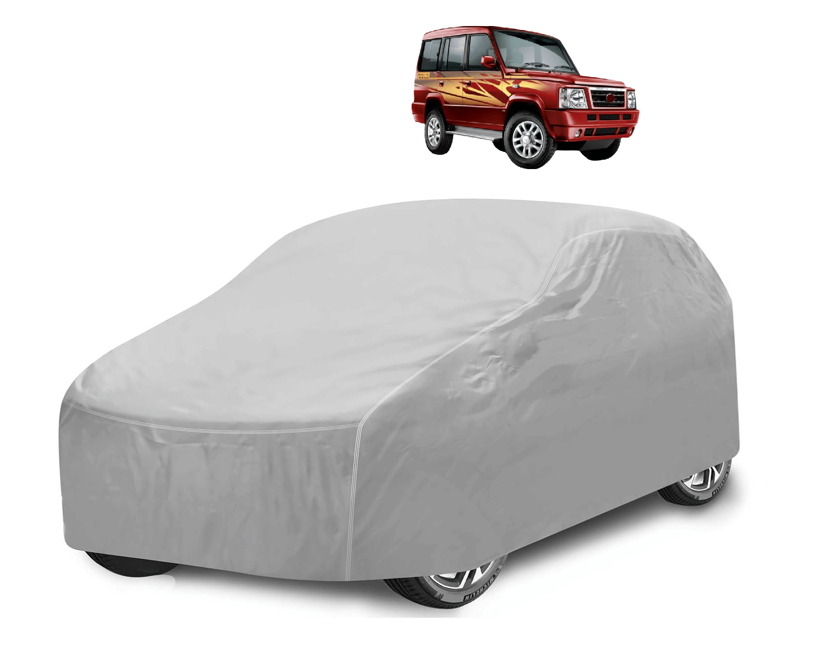     			Mockhe Car Body Cover for Tata All Car Models With Mirror Pocket ( Pack of 1 ) , Silver