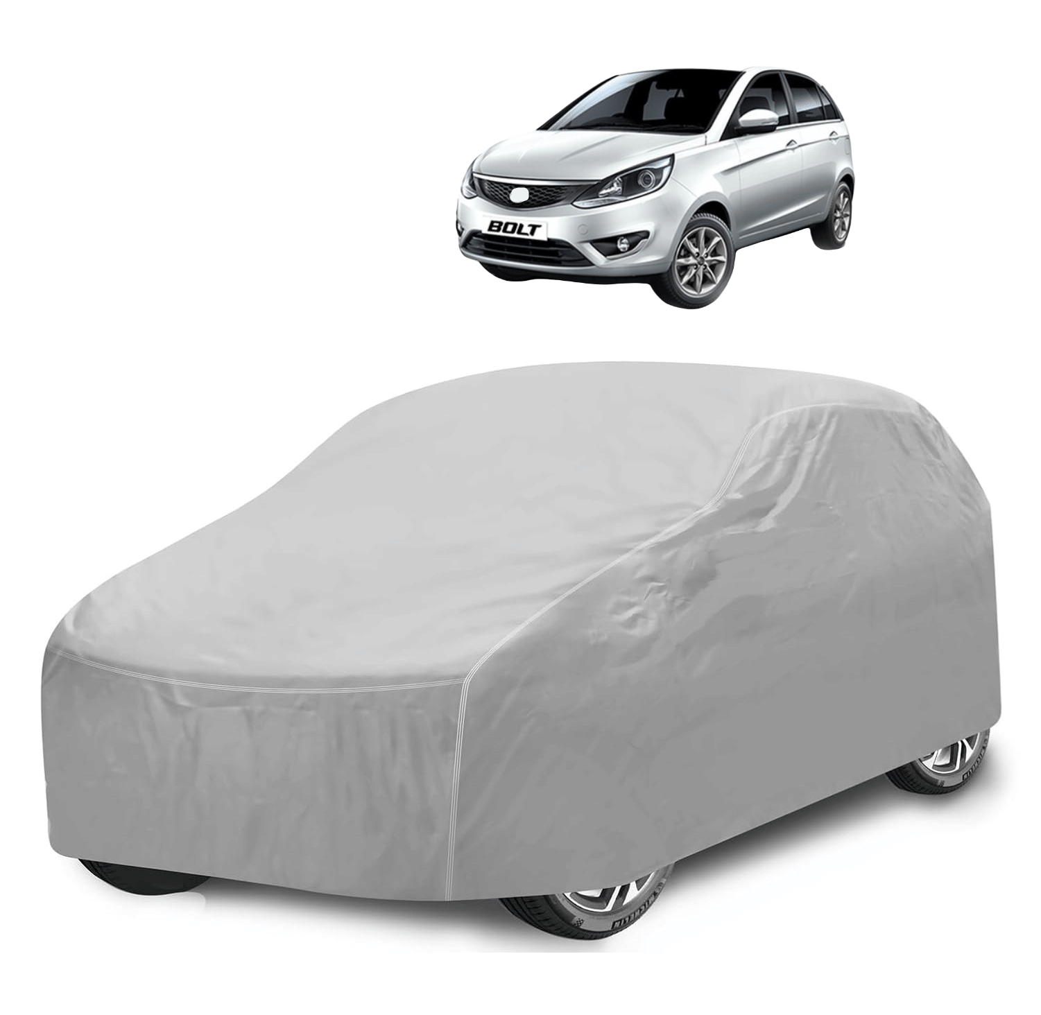 Mockhe Car Body Cover for Tata All Car Models With Mirror Pocket ( Pack of 1 ) , Silver