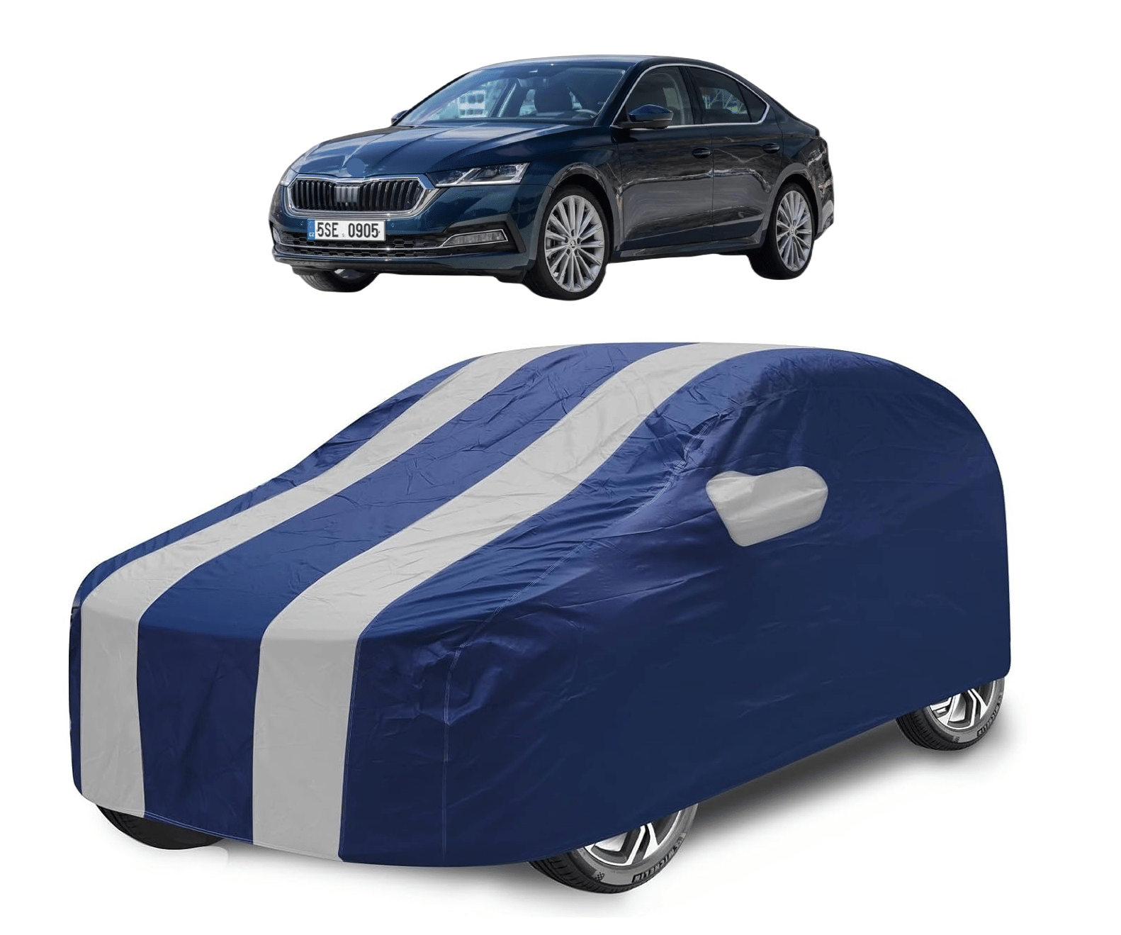     			Mockhe Car Body Cover for Skoda All Car Models With Mirror Pocket ( Pack of 1 ) , Silver