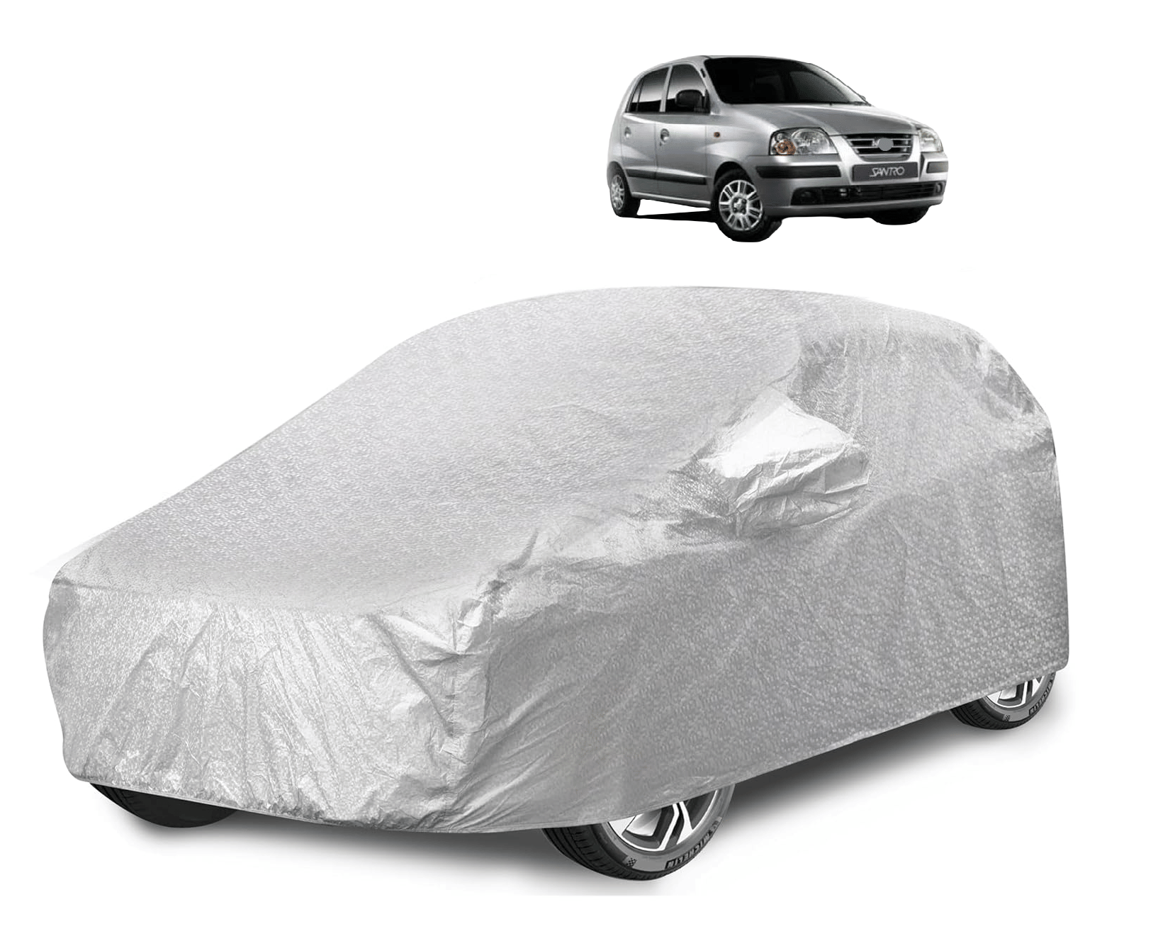     			Mockhe Car Body Cover for Hyundai All Car Models With Mirror Pocket ( Pack of 1 ) , Silver