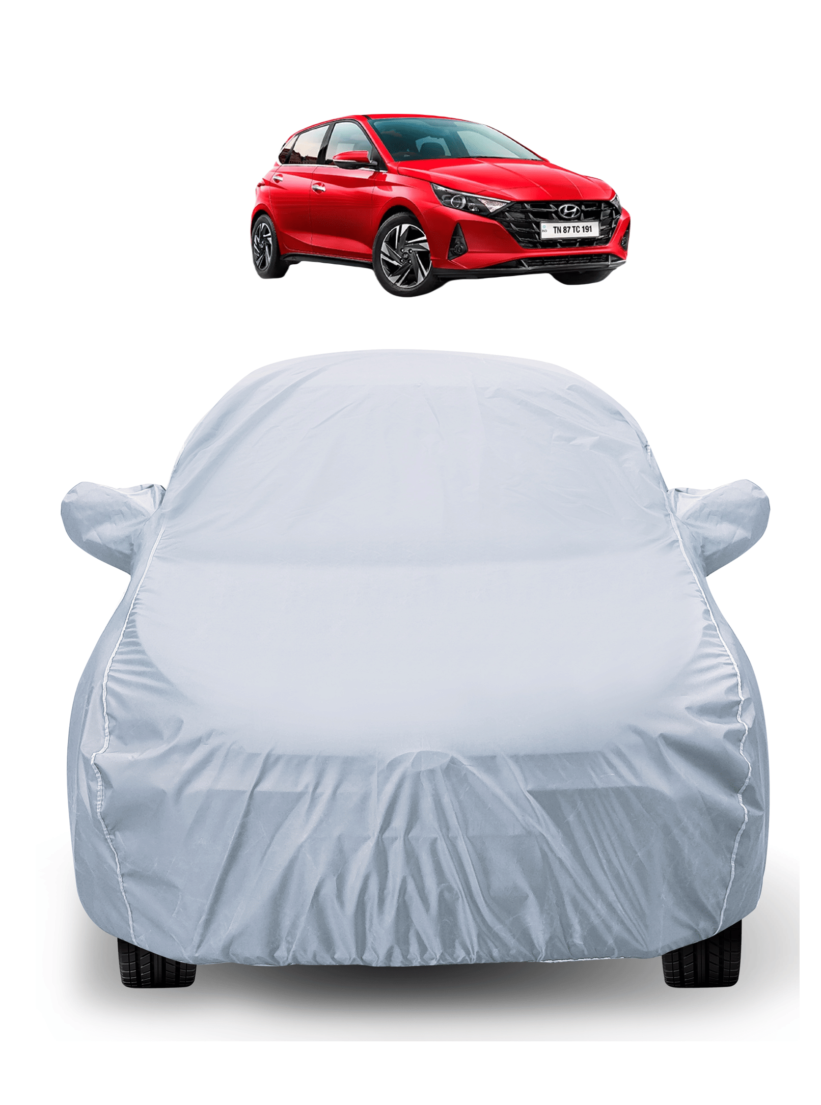     			Mockhe Car Body Cover for Hyundai All Car Models With Mirror Pocket ( Pack of 1 ) , Silver