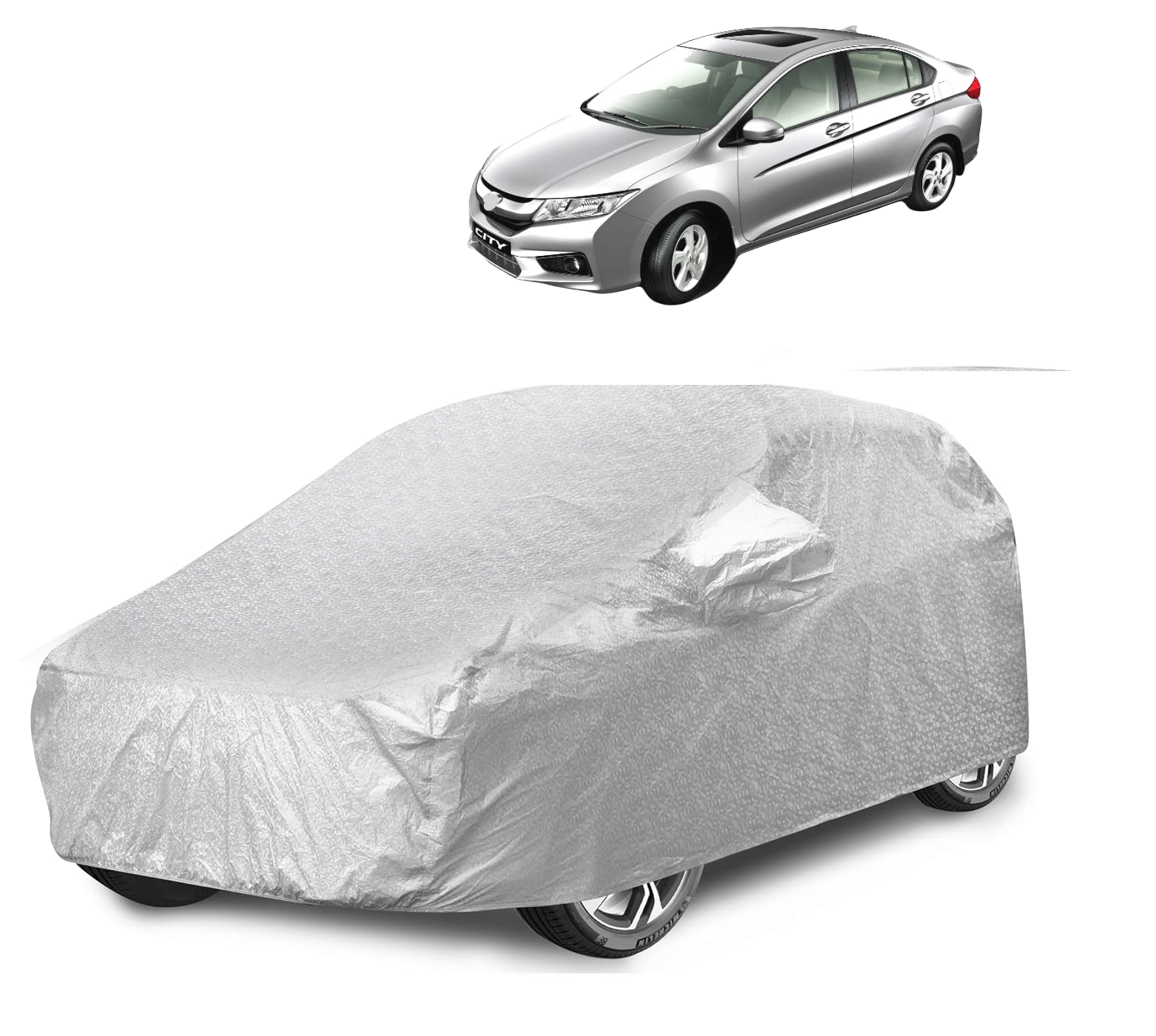     			Mockhe Car Body Cover for Honda All Car Models With Mirror Pocket ( Pack of 1 ) , Silver
