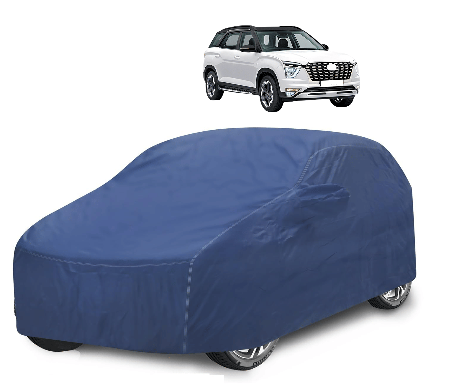     			Mockhe Car Body Cover for Hyundai All Car Models With Mirror Pocket ( Pack of 1 ) , Blue