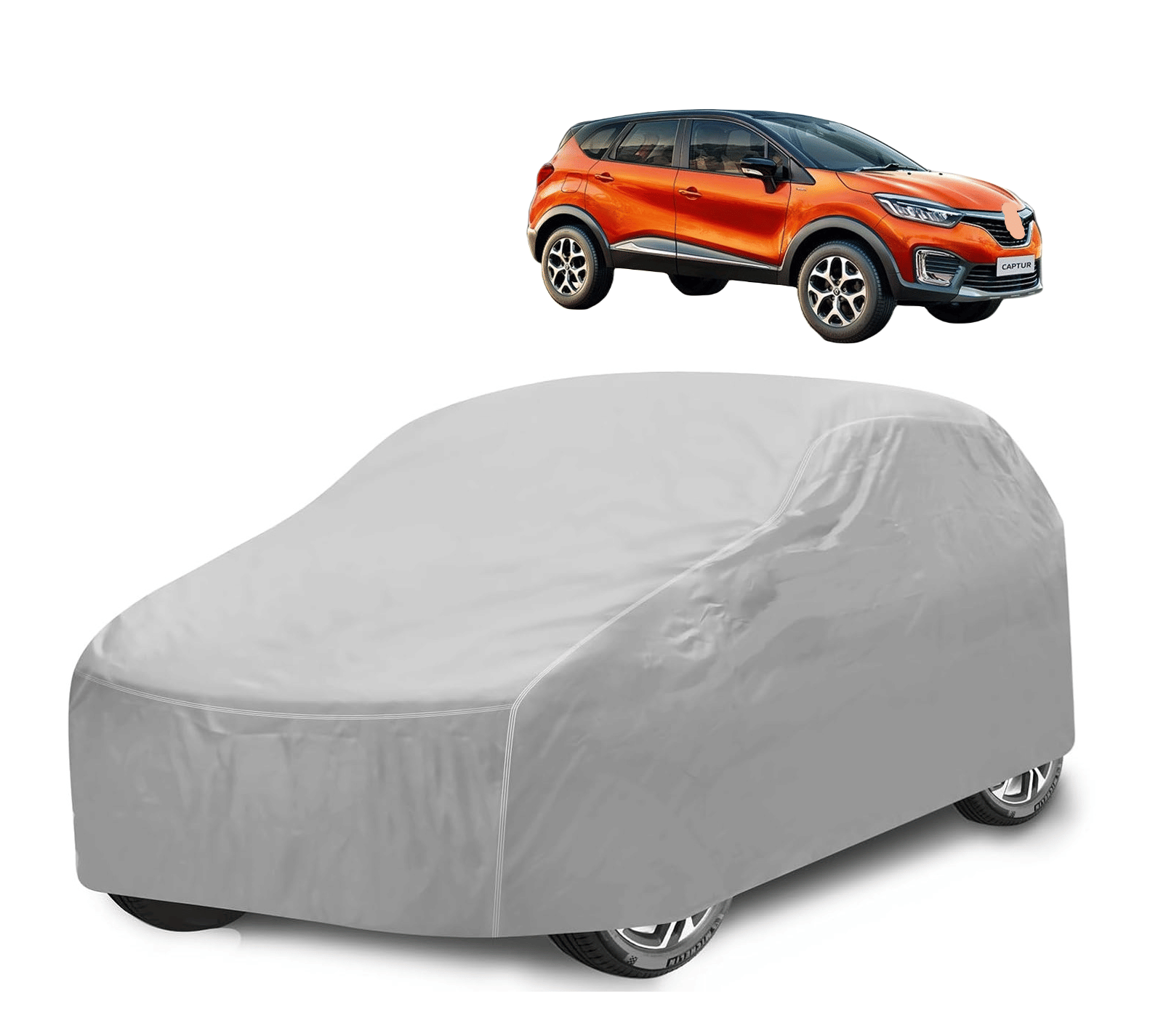     			Mockhe Car Body Cover for Renault All Car Models With Mirror Pocket ( Pack of 1 ) , Silver