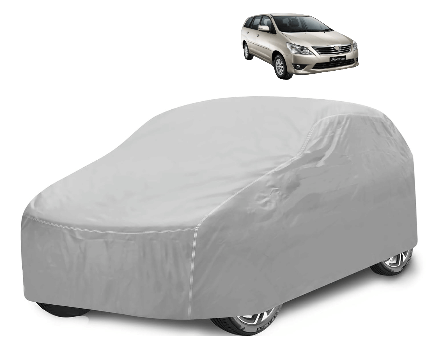     			Mockhe Car Body Cover for Toyota All Car Models With Mirror Pocket ( Pack of 1 ) , Silver