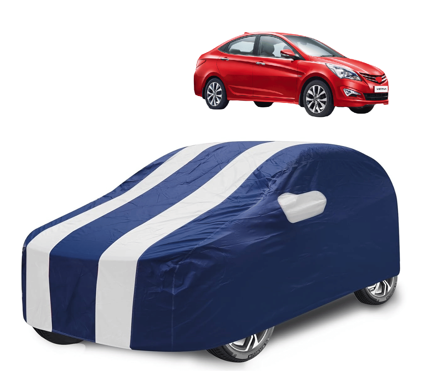     			Mockhe Car Body Cover for Hyundai All Car Models With Mirror Pocket ( Pack of 1 ) , White