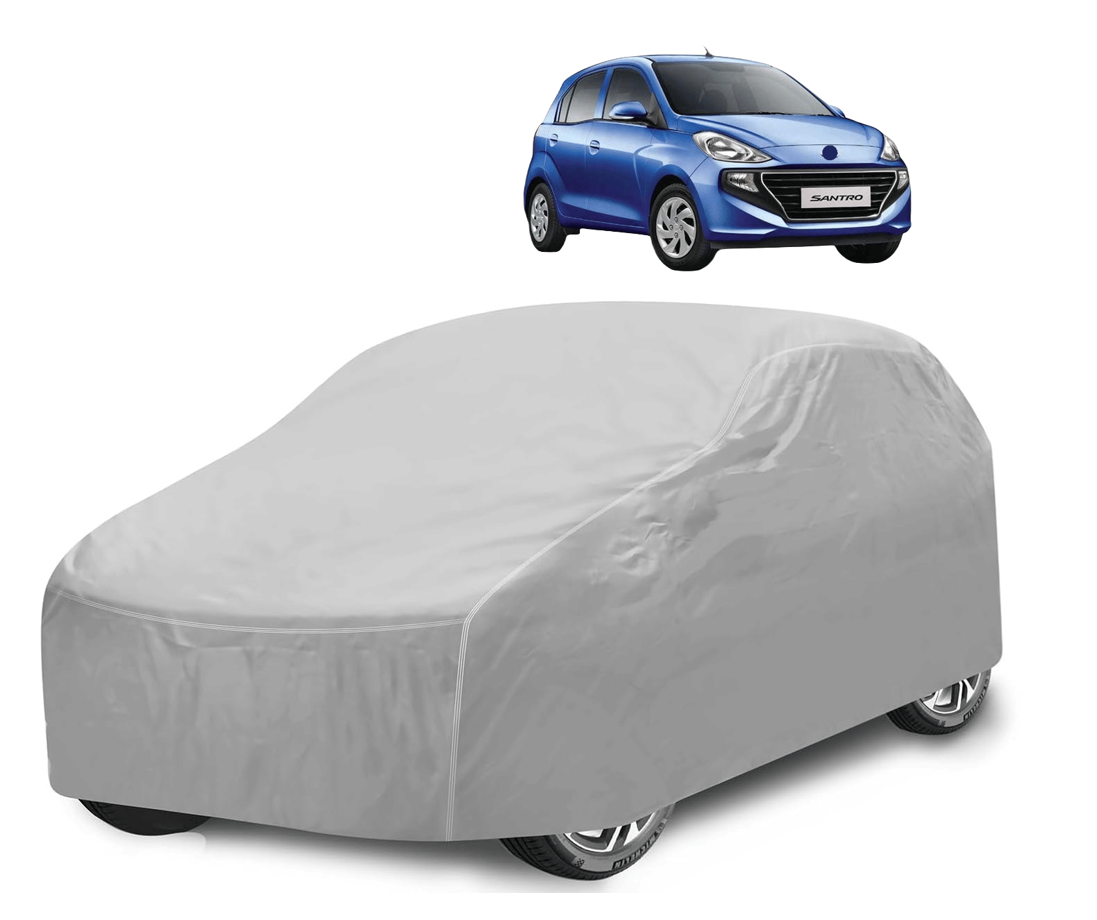     			Mockhe Car Body Cover for Hyundai All Car Models With Mirror Pocket ( Pack of 1 ) , Silver