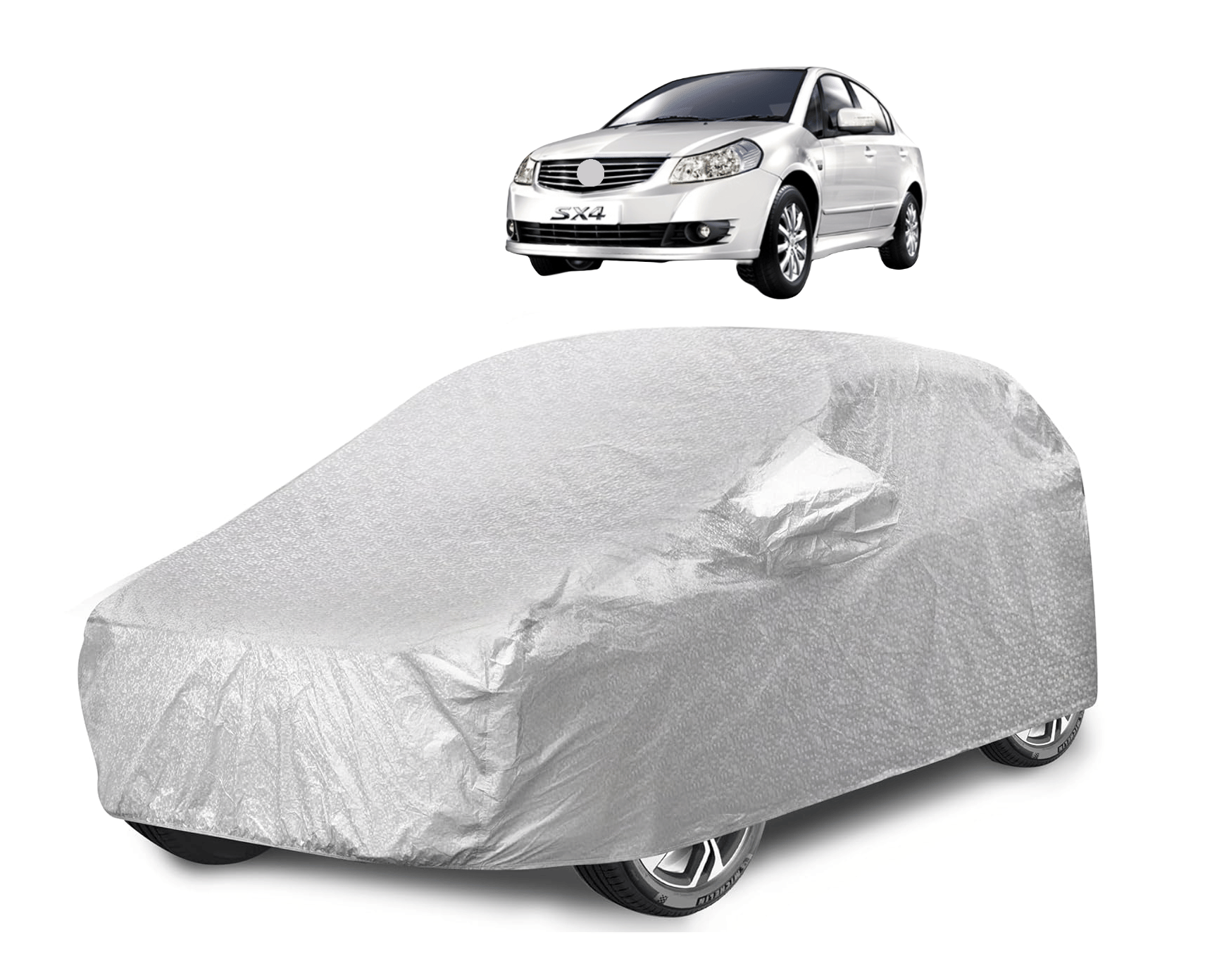     			Mockhe Car Body Cover for Maruti Suzuki All Car Models With Mirror Pocket ( Pack of 1 ) , Silver