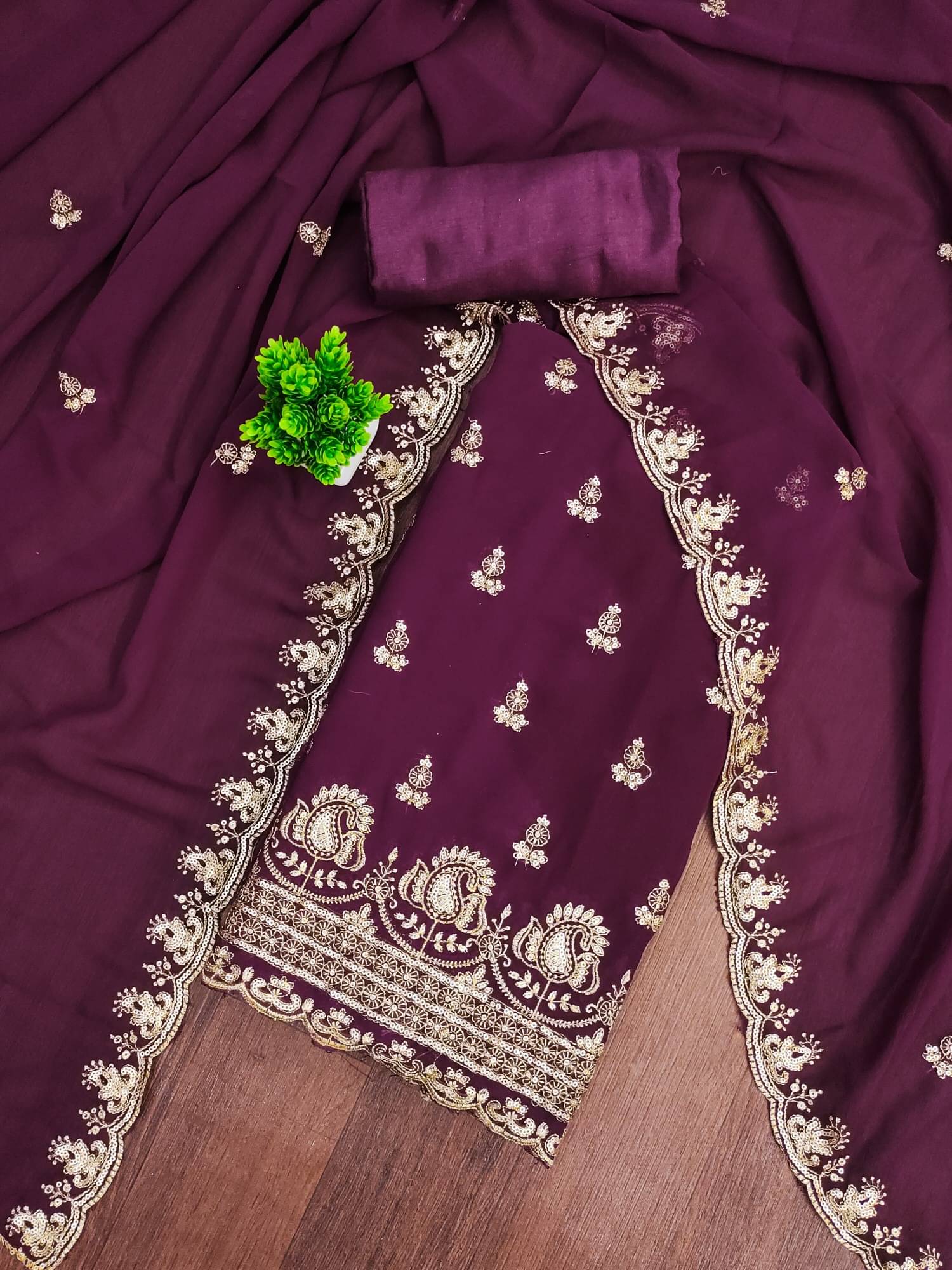    			Panbai sarees Women Georgette Unstitched Dress Material ( Wine )