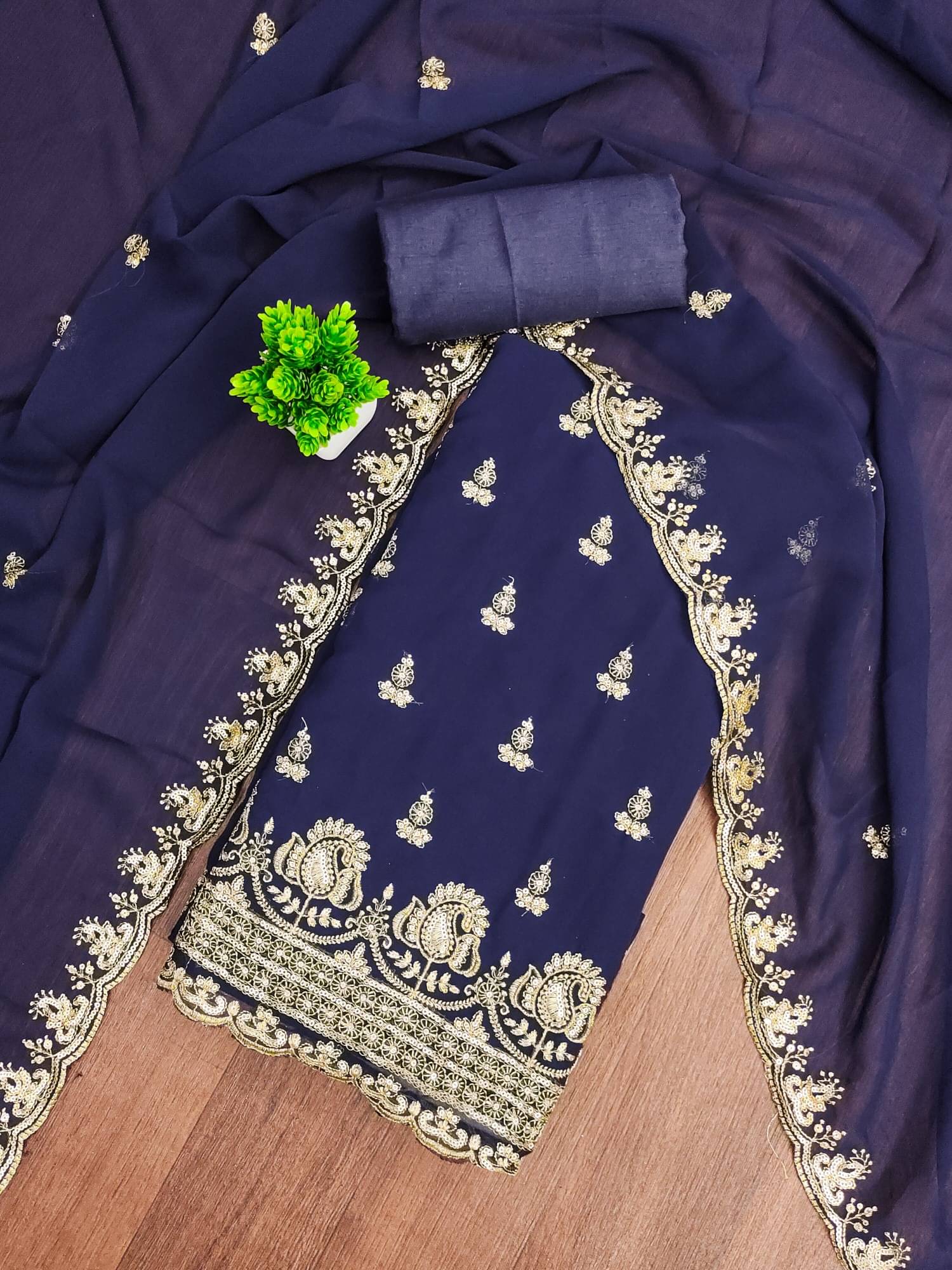    			Panbai sarees Women Georgette Unstitched Dress Material ( Navy Blue )