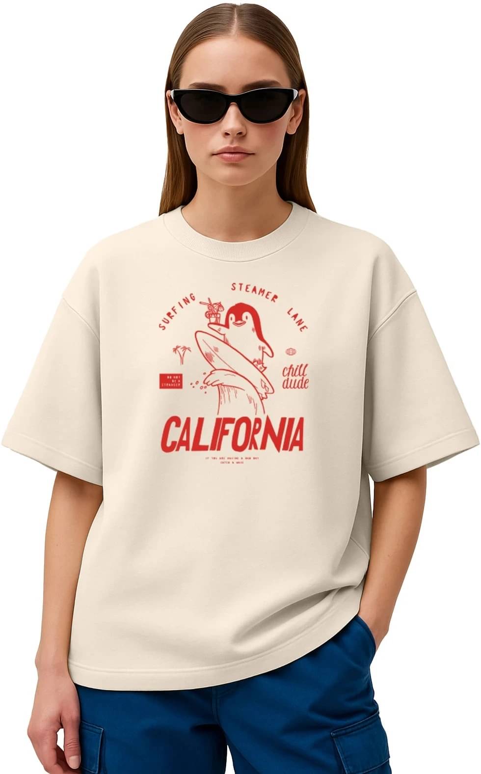     			STYLENSE Women Cotton Blend Printed Oversized Fit Round Neck T-Shirt ( White )