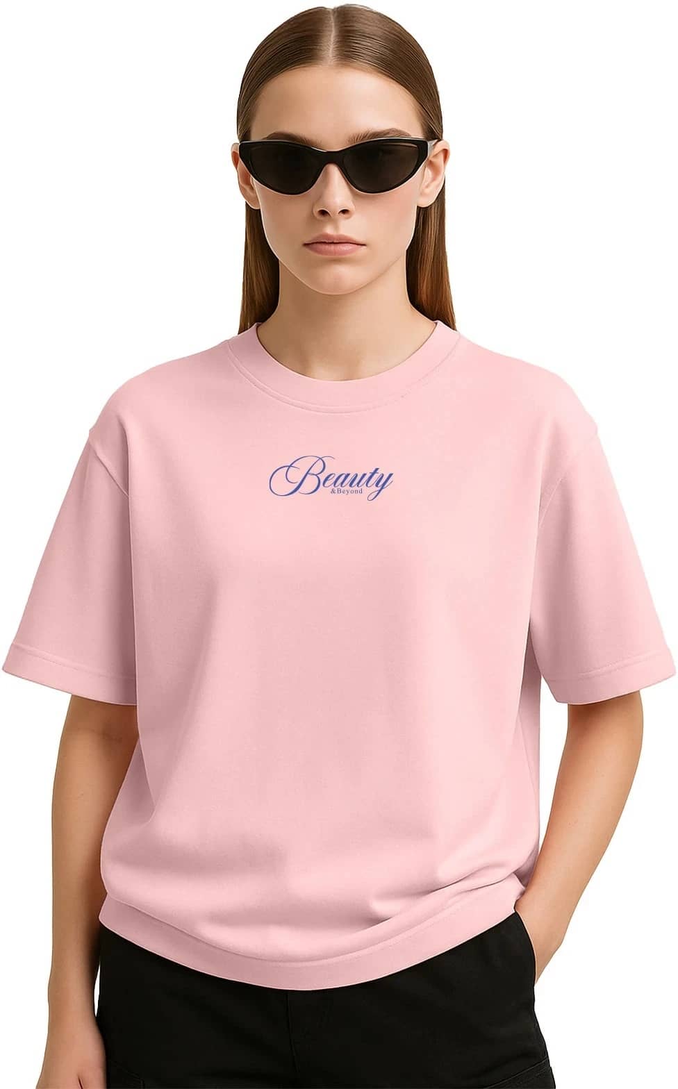 STYLENSE Women Cotton Blend Printed Oversized Fit Round Neck T-Shirt ( Pink )
