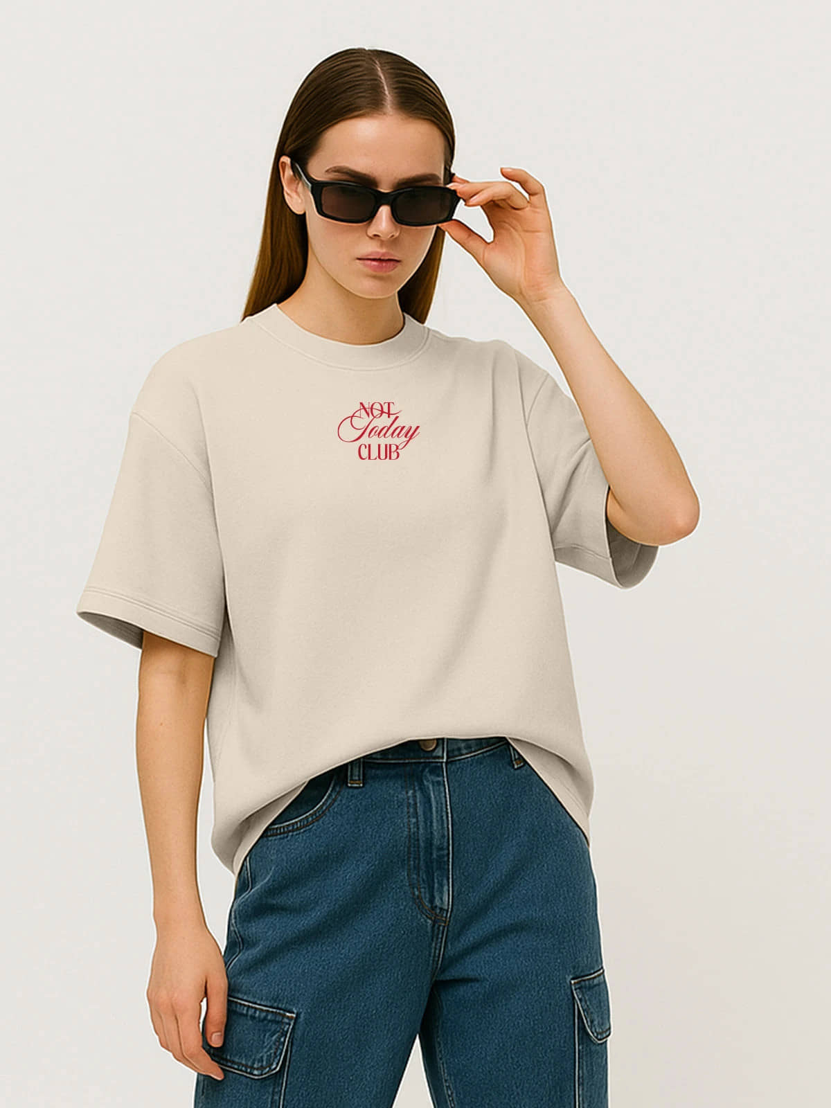 STYLENSE Women Cotton Blend Printed Oversized Fit Round Neck T-Shirt ( Off White )