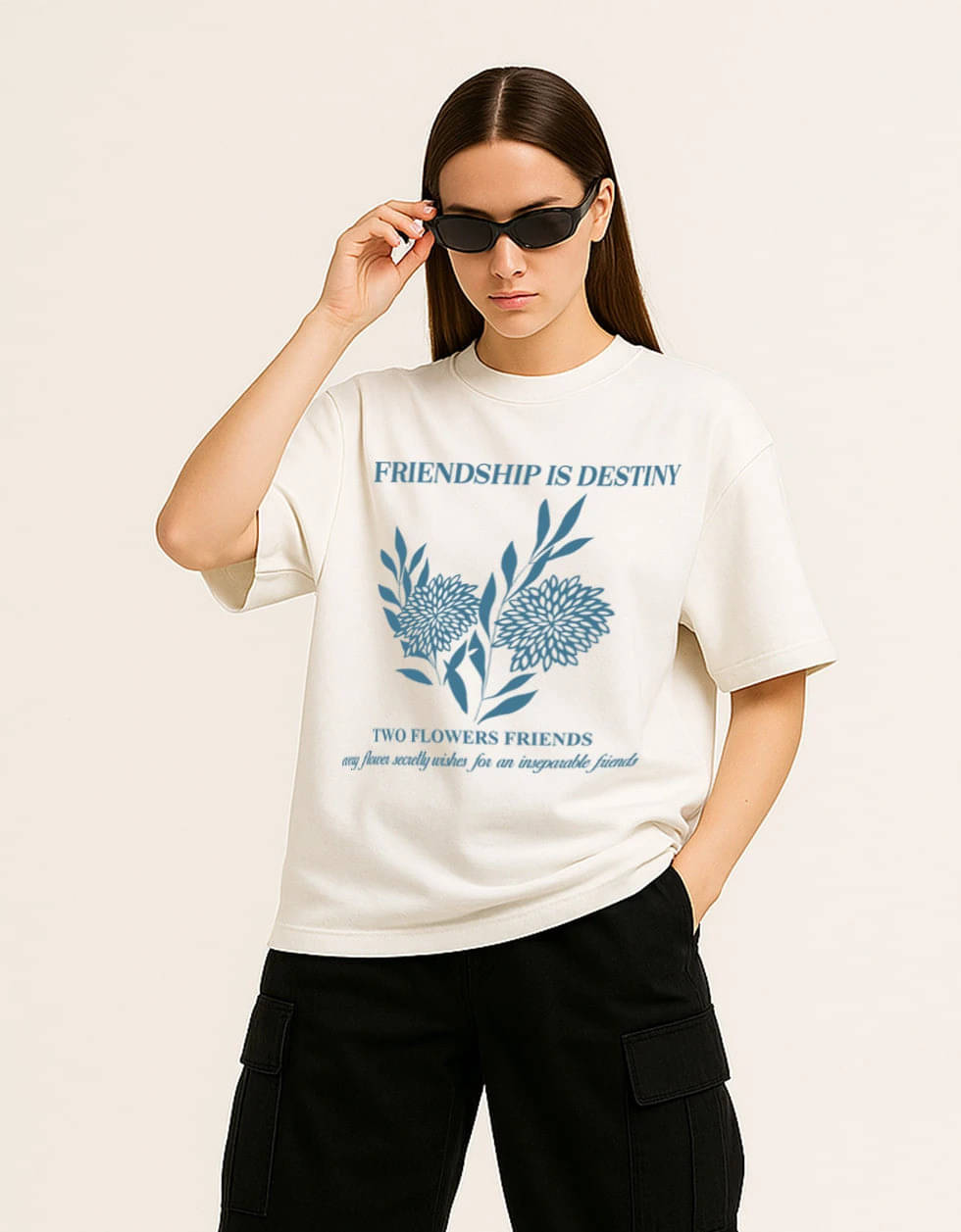     			STYLENSE Women Cotton Blend Printed Oversized Fit Round Neck T-Shirt ( White )