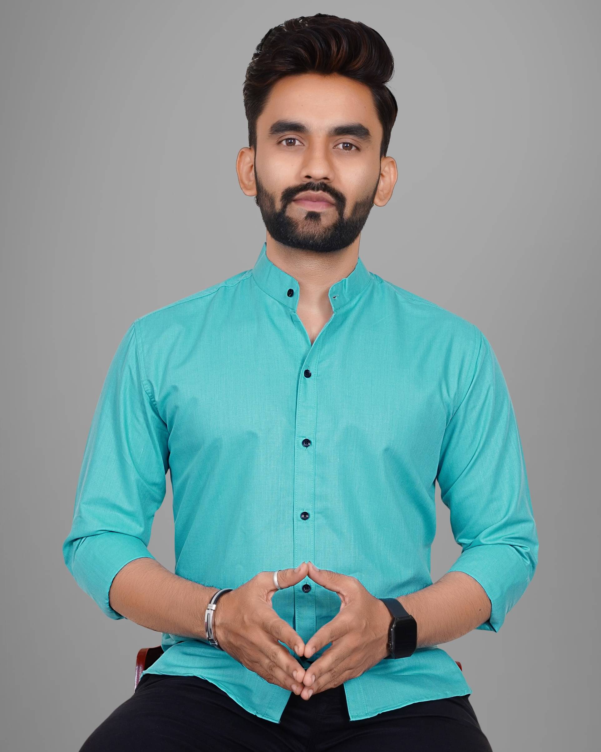 Scaglia Cotton Blend Regular Fit Solids Full Sleeves Men's Casual Shirt - Sea Green ( Pack of 1 ) Scaglia Cotton Blend Regular Fit Solids Full Sleeves Men's Casual Shirt - Sea Green ( Pack of 1 )