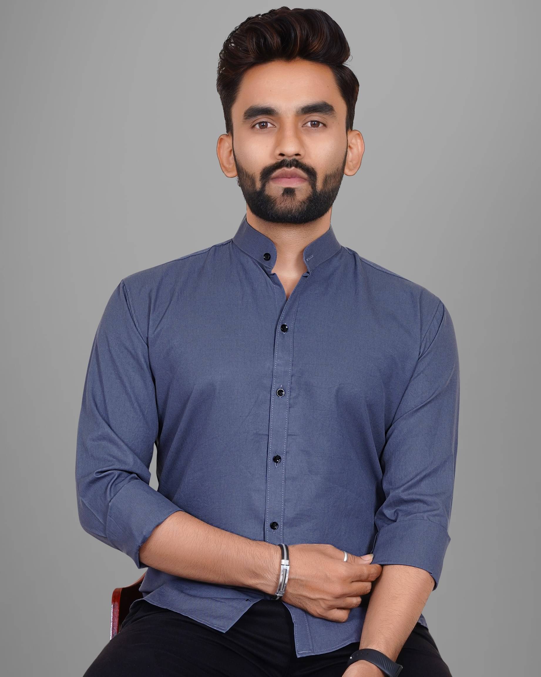     			Scaglia Cotton Blend Regular Fit Solids Full Sleeves Men's Casual Shirt - Dark Grey ( Pack of 1 )