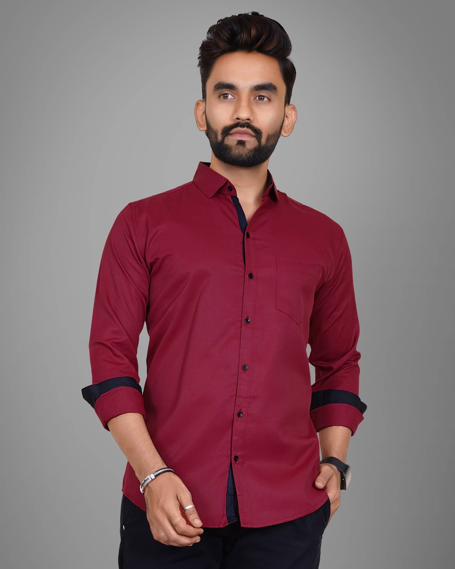     			Scaglia Cotton Blend Regular Fit Solids Full Sleeves Men's Casual Shirt - Maroon ( Pack of 1 )