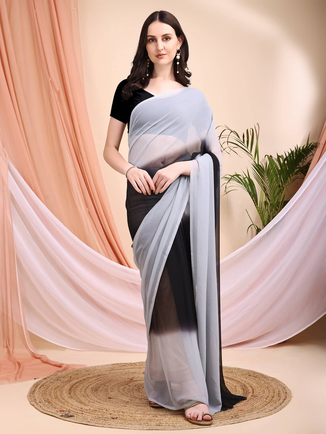     			Shaily Georgette Solid Regular Saree With Unstitched Blouse Piece ( Multicolor )