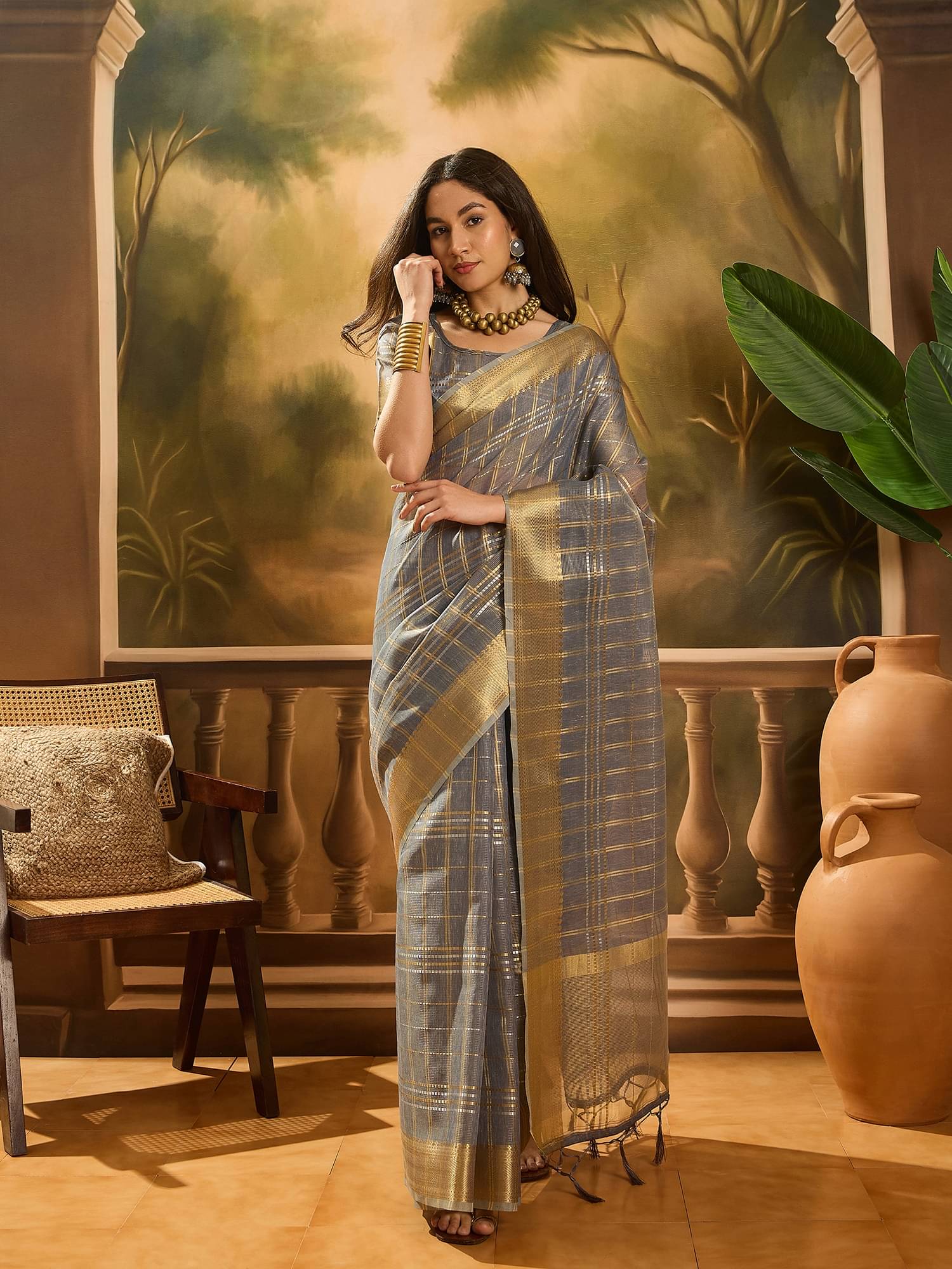Shree Mahantam Organza Printed Banarasi saree With Unstitched Blouse Piece ( Grey ) Shree Mahantam Organza Printed Banarasi saree With Unstitched Blouse Piece ( Grey )