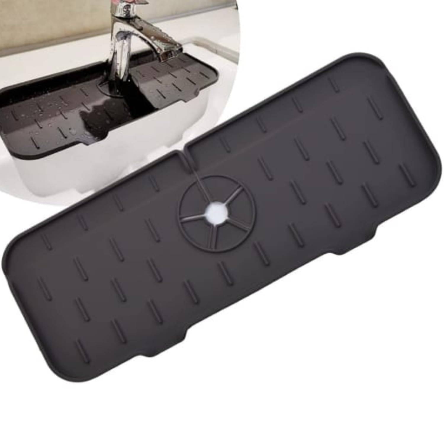     			Silicone Faucet Splash Guard Mat – Quick-Dry Water Catcher Draining Pad for Kitchen Sink, Bathroom and Bar – Anti-Slip Silicone Sink Mat for Faucet Base (Multicolor - 1 Pcs)
