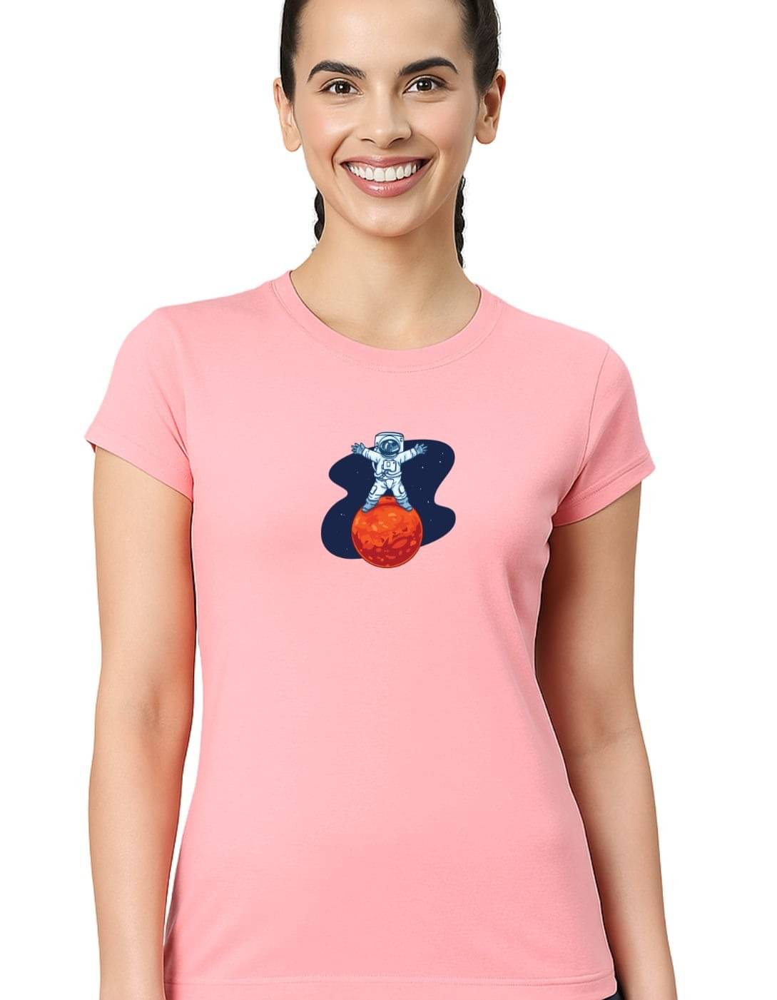     			TREERANGA Women Cotton Printed Regular Fit Round Neck T-Shirt ( Peach )