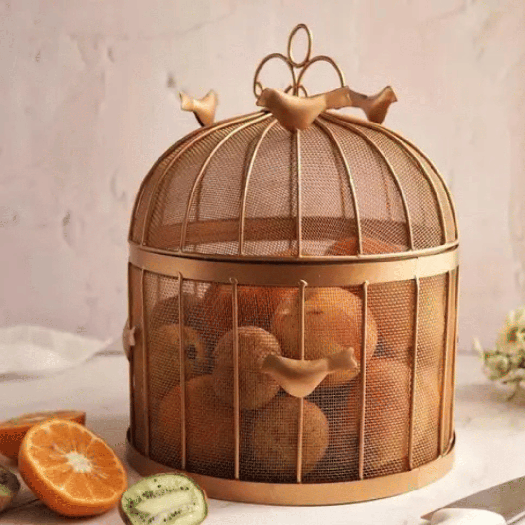    			The Unique Design BulBul Fruit Basket With Mesh (Jaali) & Lid Counter Top Ideal For Fresh Fruit Storing Basket Best For Gift Fruit Baskets Eco-friendly Brass & Metal Kitchen Items