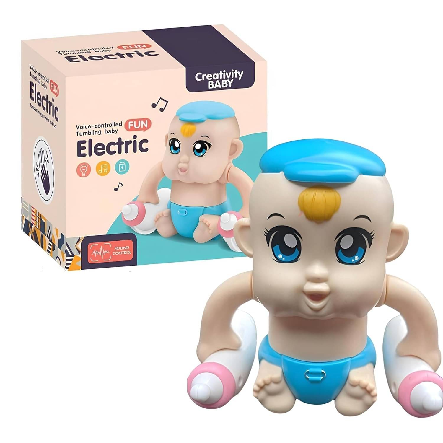     			Tumbling and Dancing Baby Toy for Toddlers and Babies, 360 Degrees Rotating Baby with Clap Sensing Feature, Voice Control Sensor Light Music Rotating Arm Sound Toy for Kids (Pack of 1) Random Colour