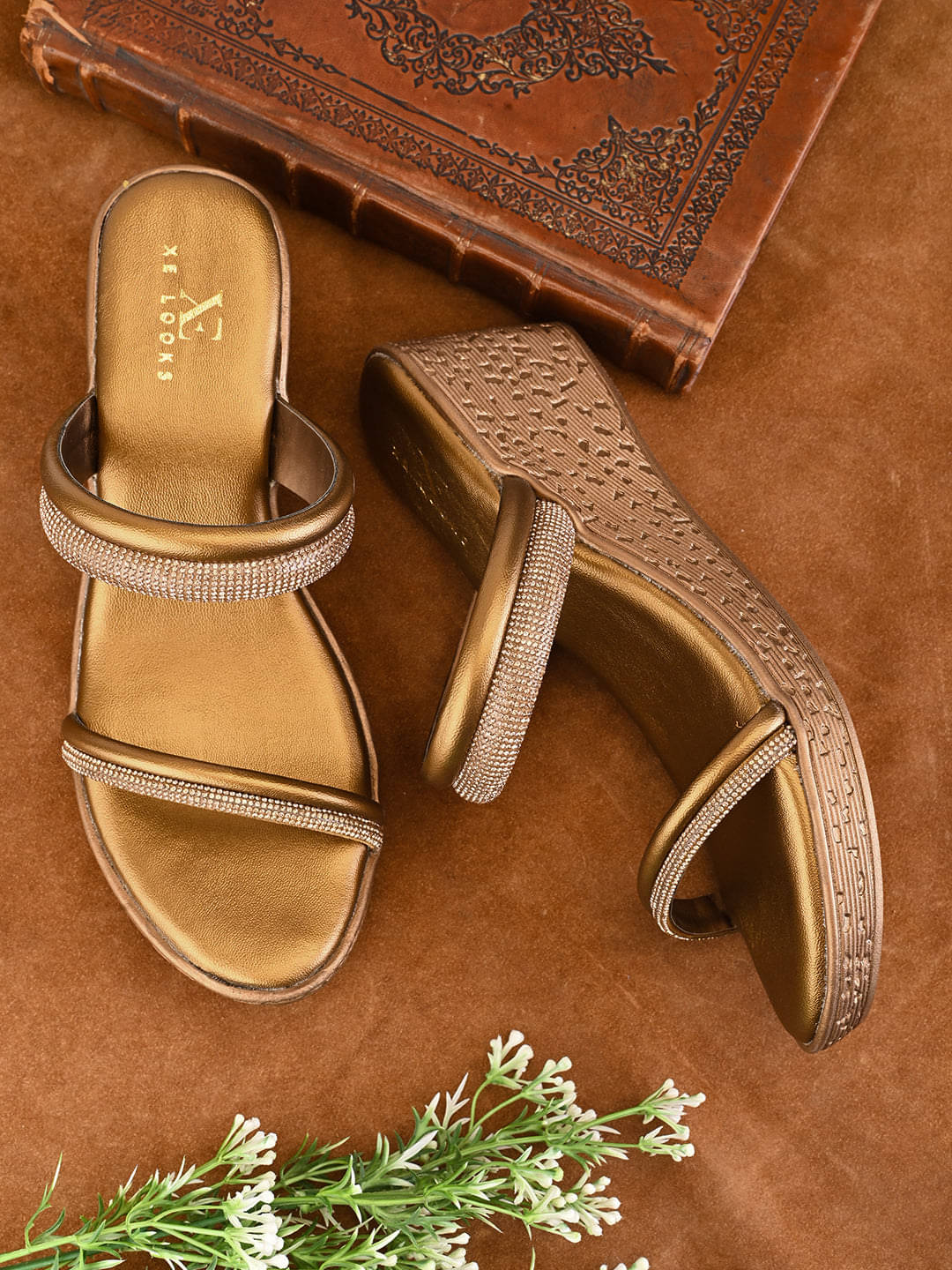     			XE Looks Bronze Women's Slip On Heels