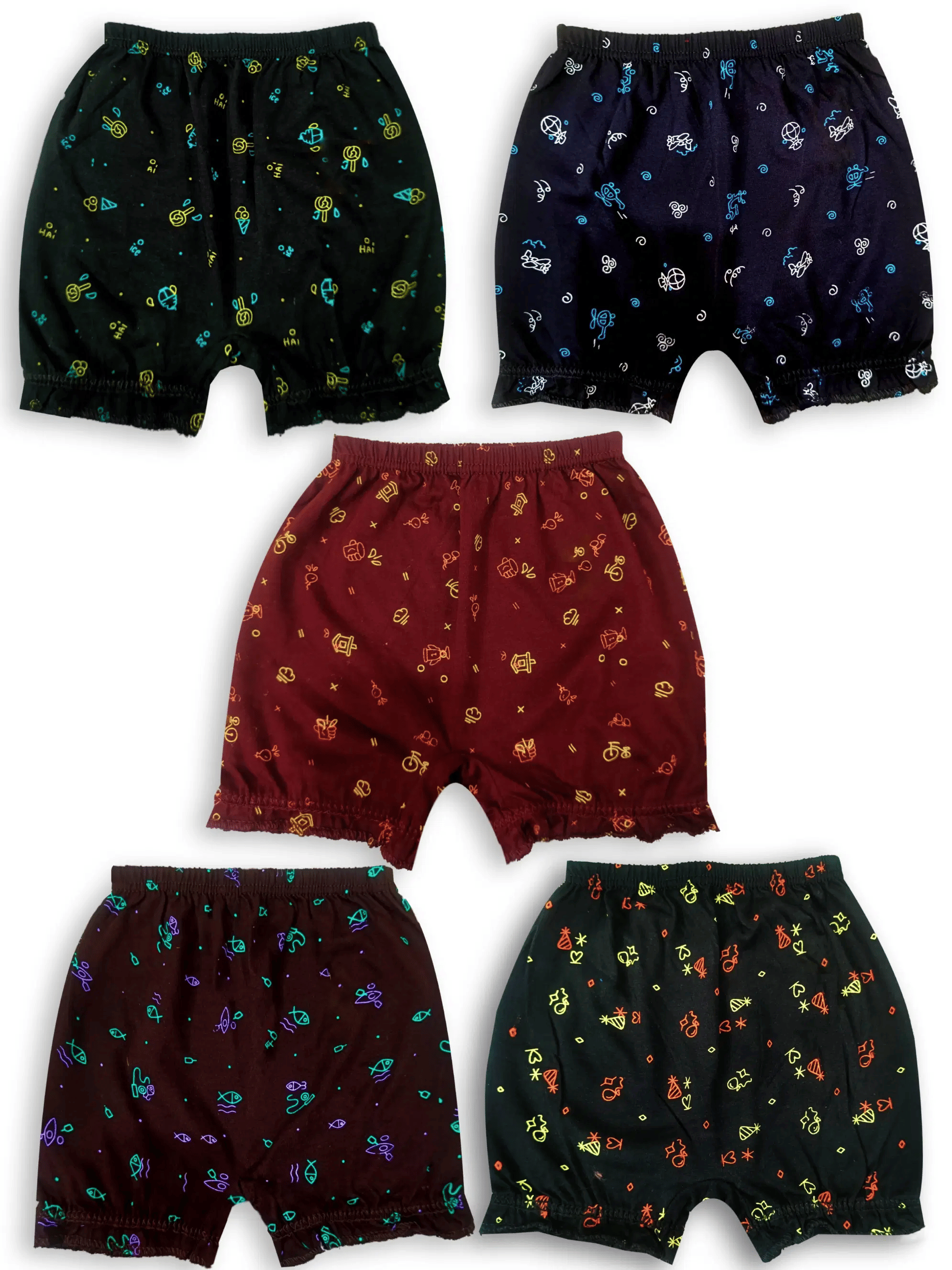 bexzzor Pack of 5 Cotton Bloomers For Girls ( Multicolor )