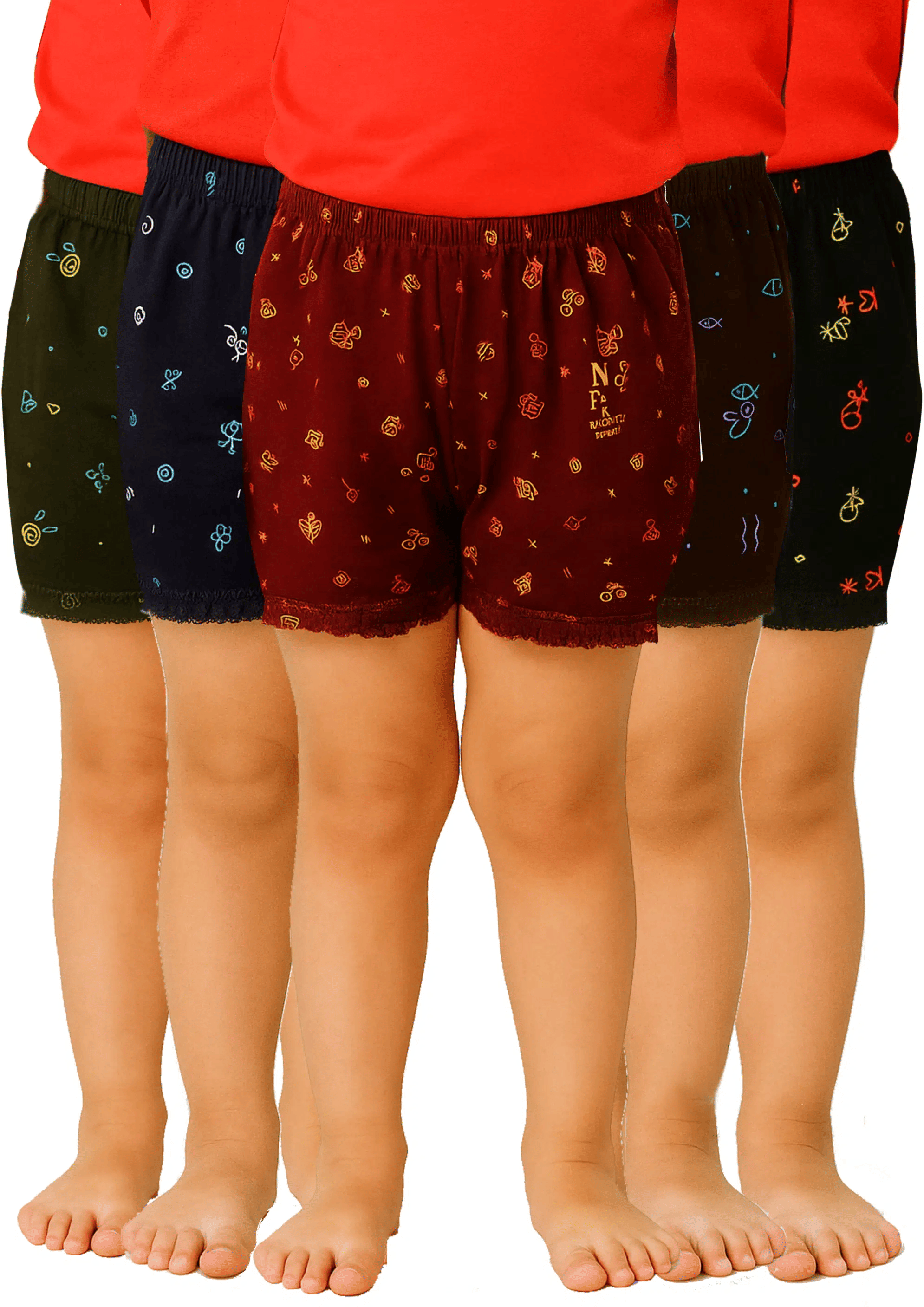 bexzzor Pack of 5 Cotton Bloomers For Girls ( Multicolor )
