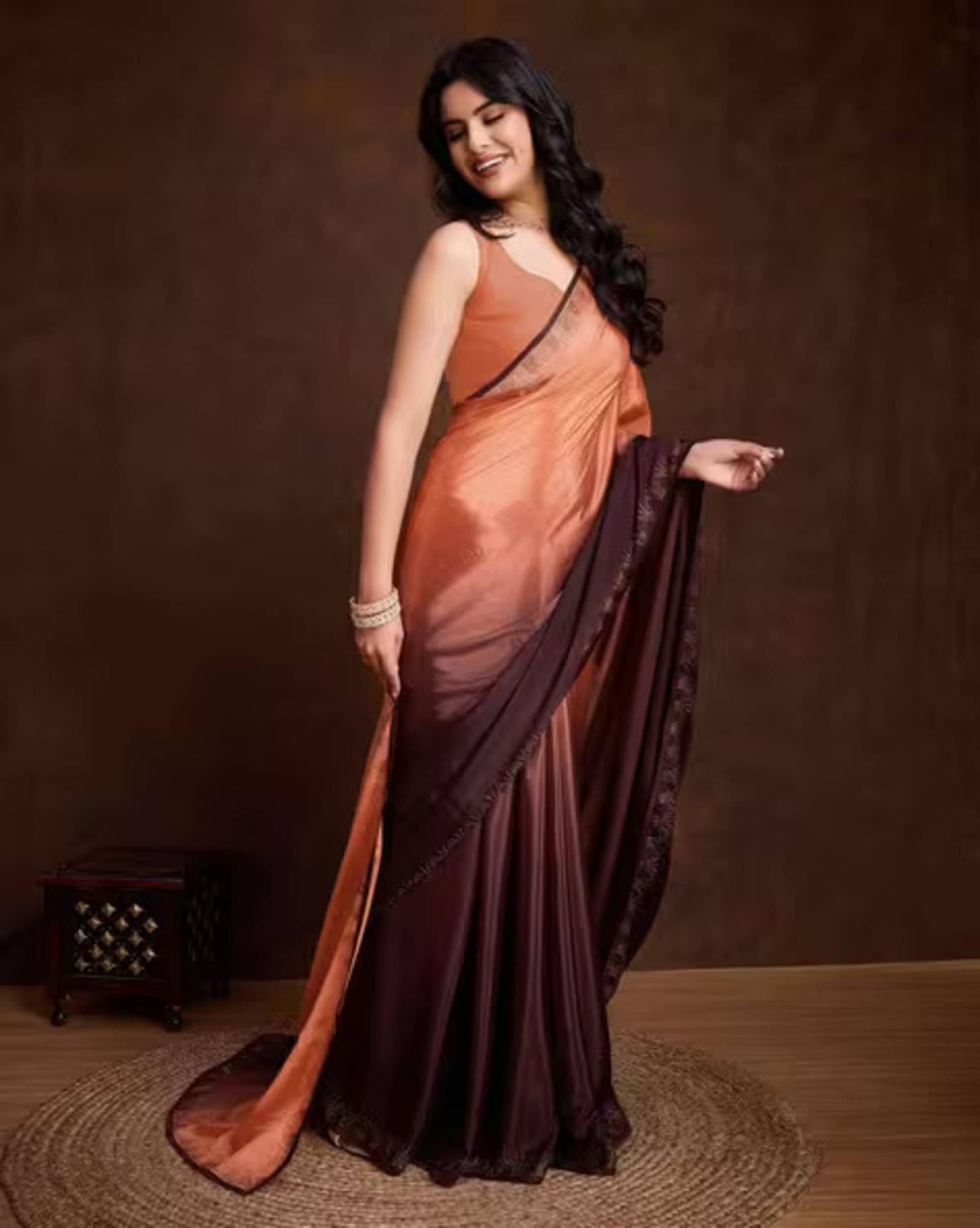 AB Silk Chiffon Solid Regular Saree With Unstitched Blouse Piece ( Brown ) AB Silk Chiffon Solid Regular Saree With Unstitched Blouse Piece ( Brown )