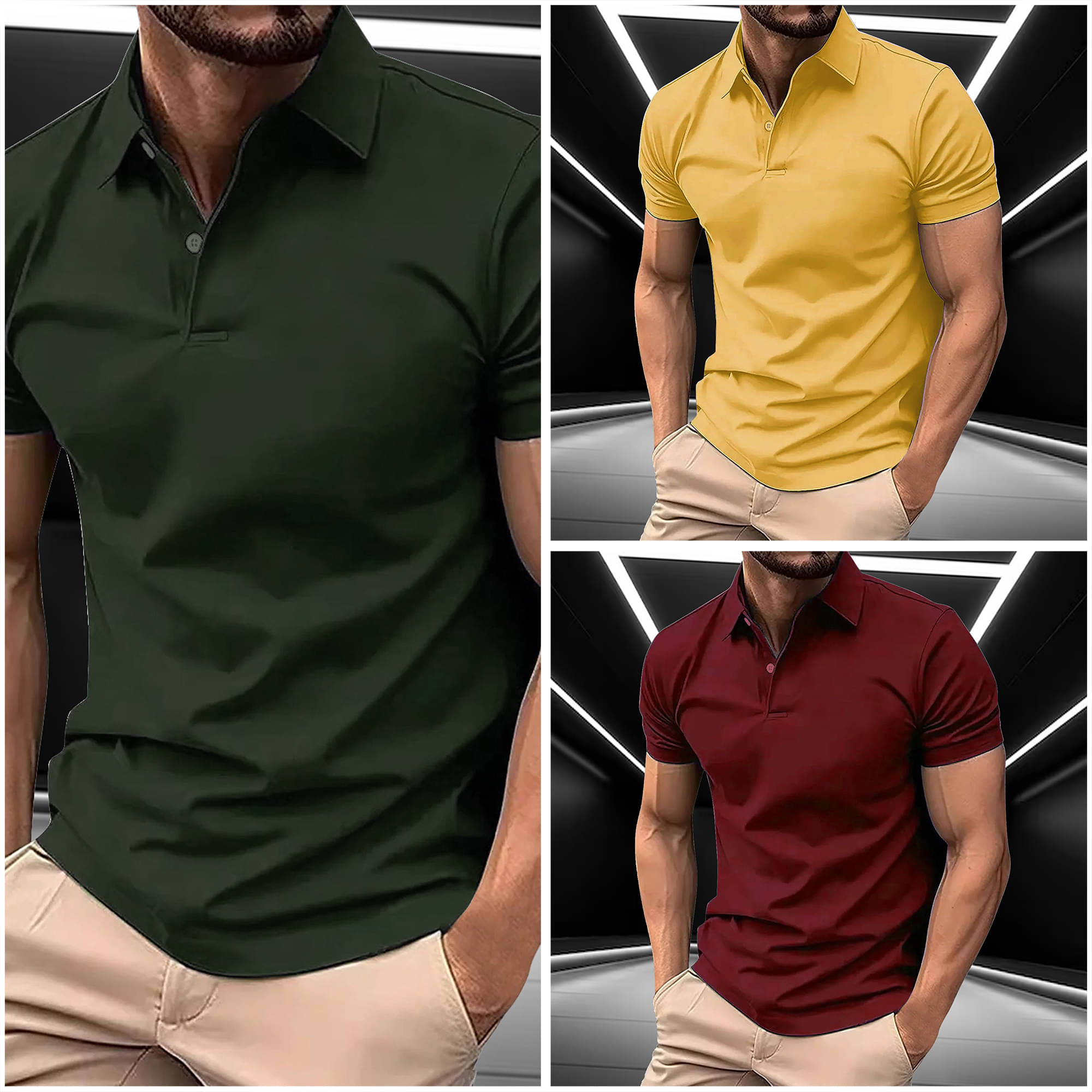     			AIN6 Men Cotton Blend Regular Fit Solid Polo T Shirt ( Olive )