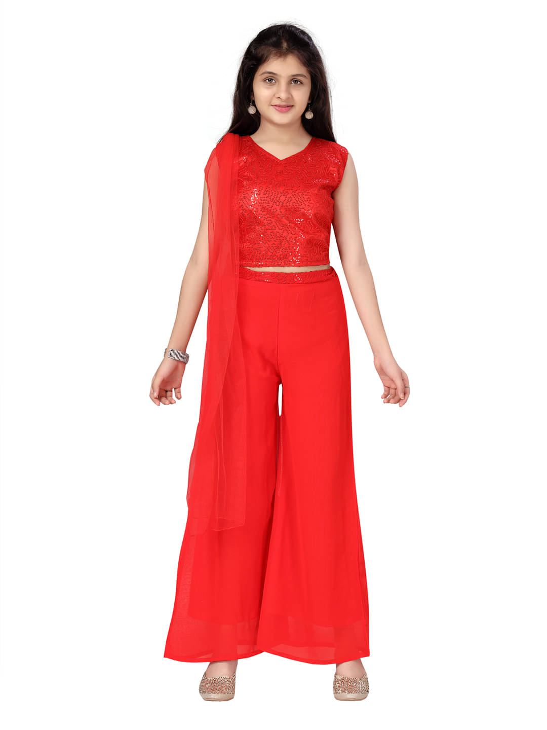     			Aarika Girls Georgette Kurti with Pants ( Pack of 1 , Red )