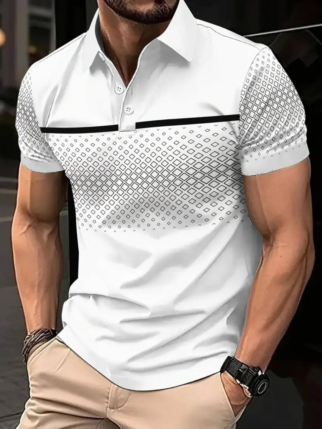     			BLACKSTUDDS Men Cotton Blend Regular Fit Printed Polo T Shirt ( White )
