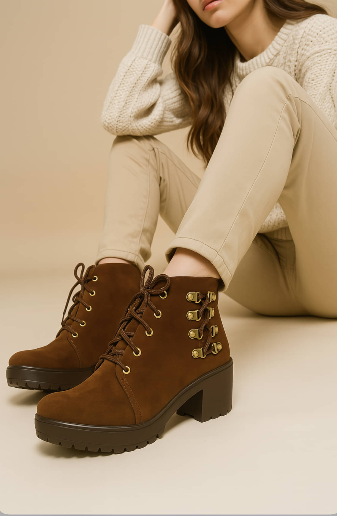 FUNARIO Brown Women's Ankle Length Boots FUNARIO Brown Women's Ankle Length Boots