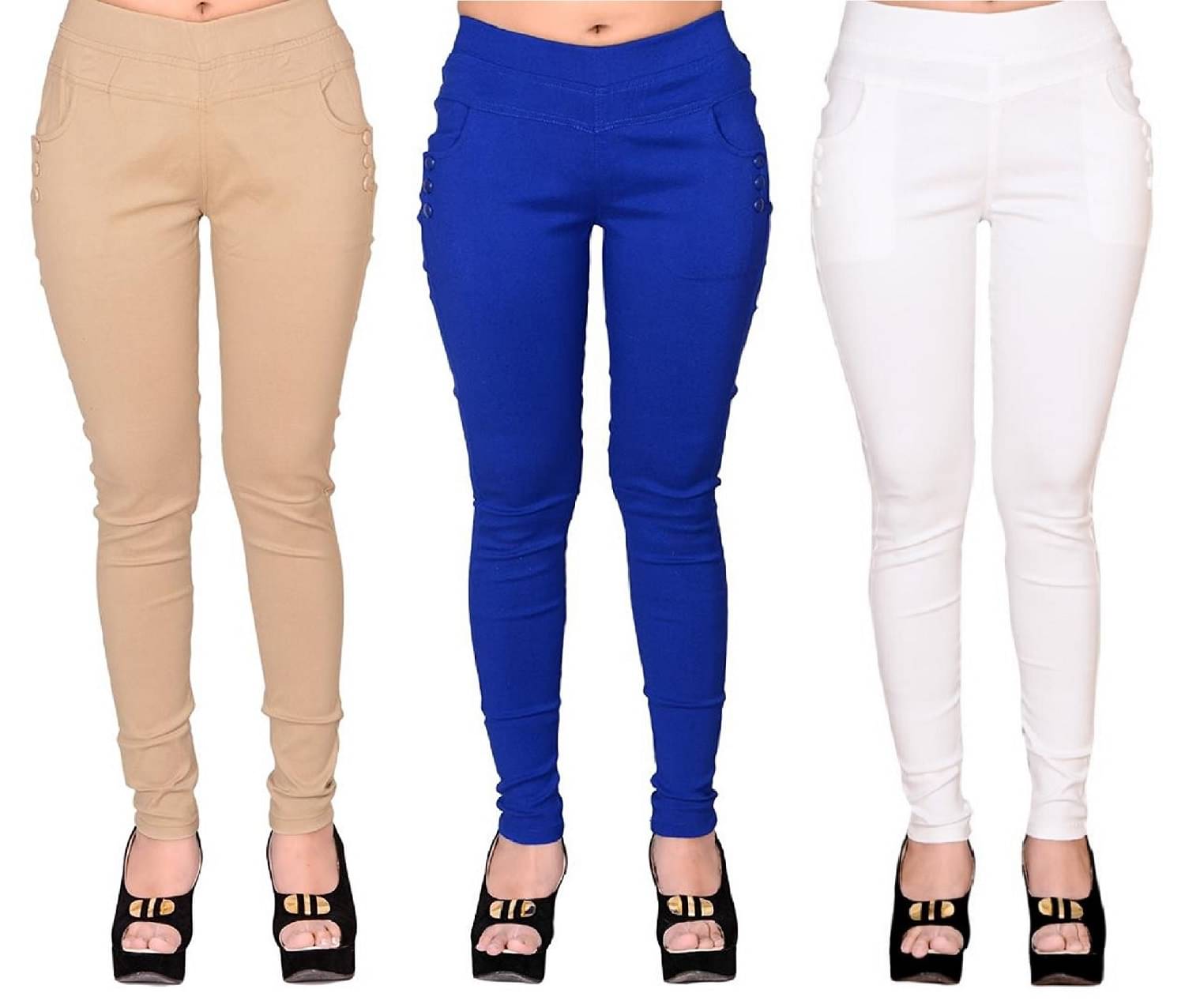     			FeelBlue Women Cotton Blend Skinny Fit Jegging ( Beige,Blue,White )