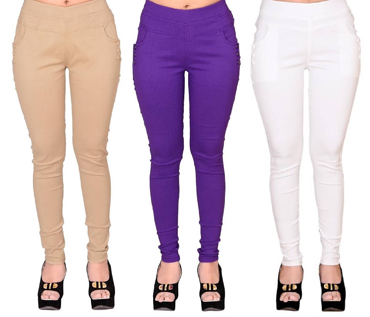     			FeelBlue Women Cotton Blend Skinny Fit Jegging ( White,Beige,Purple )