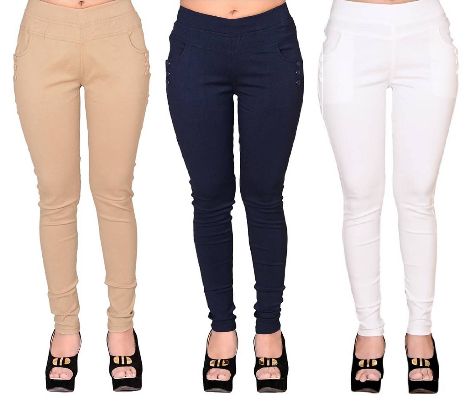     			FeelBlue Women Cotton Blend Skinny Fit Jegging ( Beige,White,Navy )