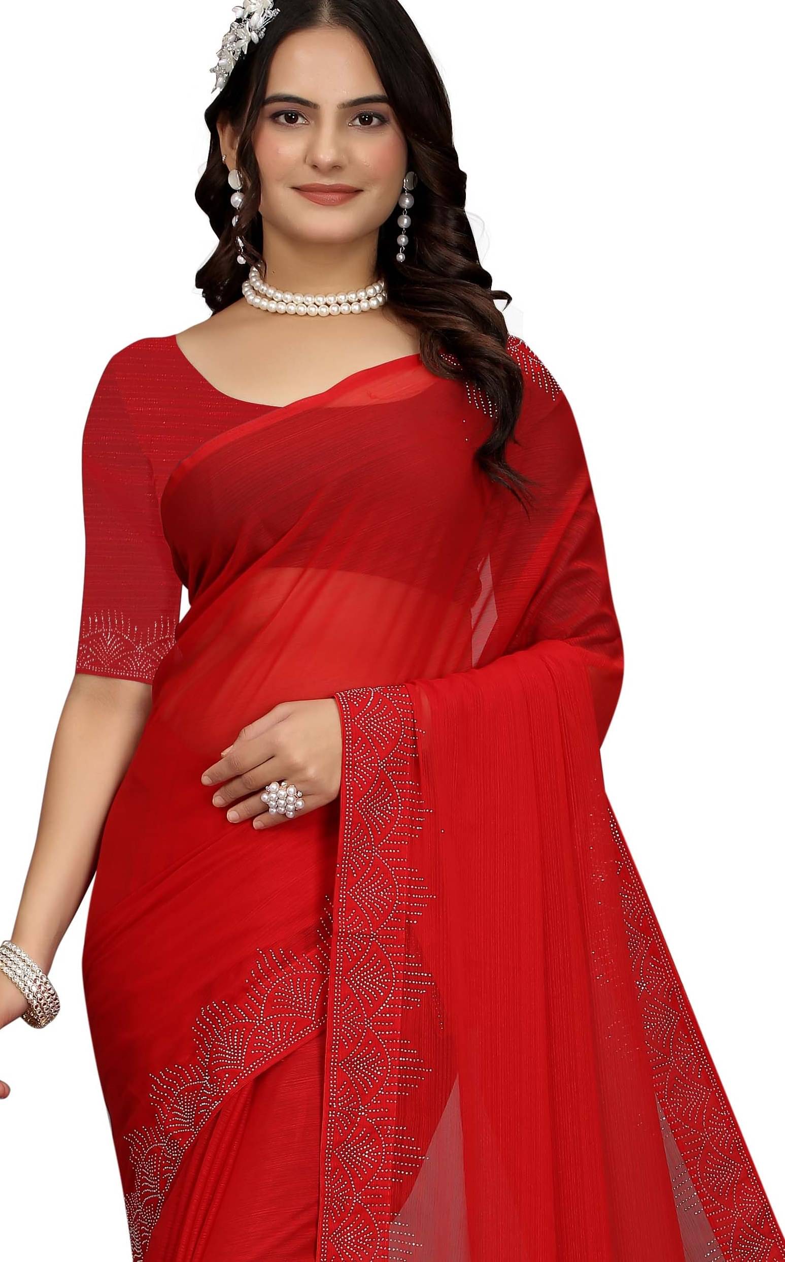     			Generic Georgette Embellished Regular Saree With Unstitched Blouse Piece ( Red )