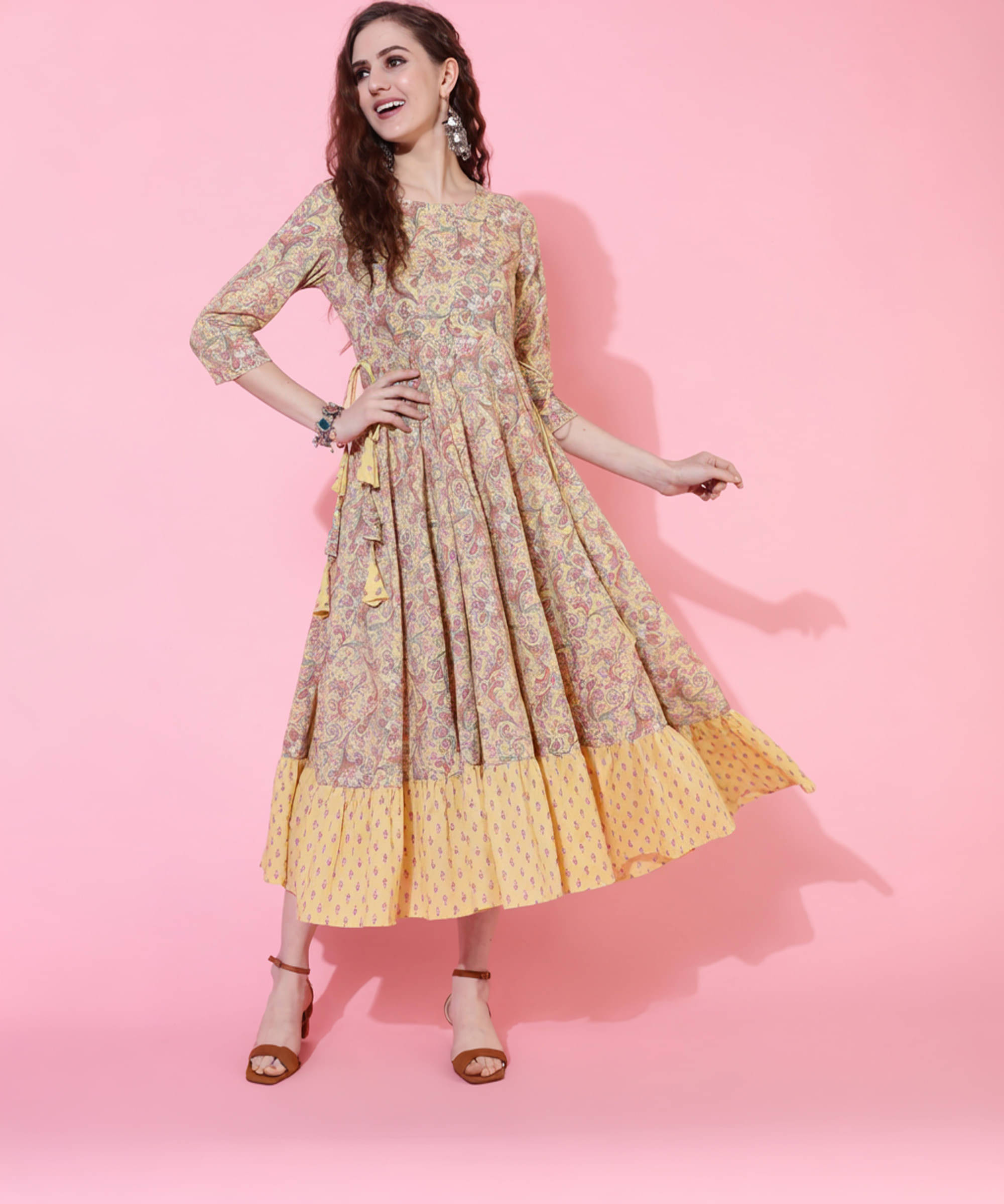 Gulmohar Jaipur Women Cotton Printed Flared Kurti ( Multicolor ) Gulmohar Jaipur Women Cotton Printed Flared Kurti ( Multicolor )