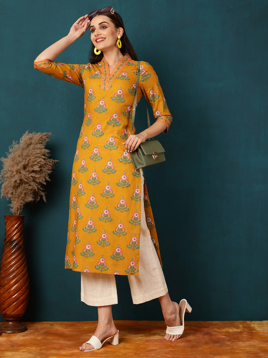 Gulmohar Jaipur Women Cotton Printed Straight Kurti ( Yellow )     			Gulmohar Jaipur Women Cotton Printed Straight Kurti ( Yellow )